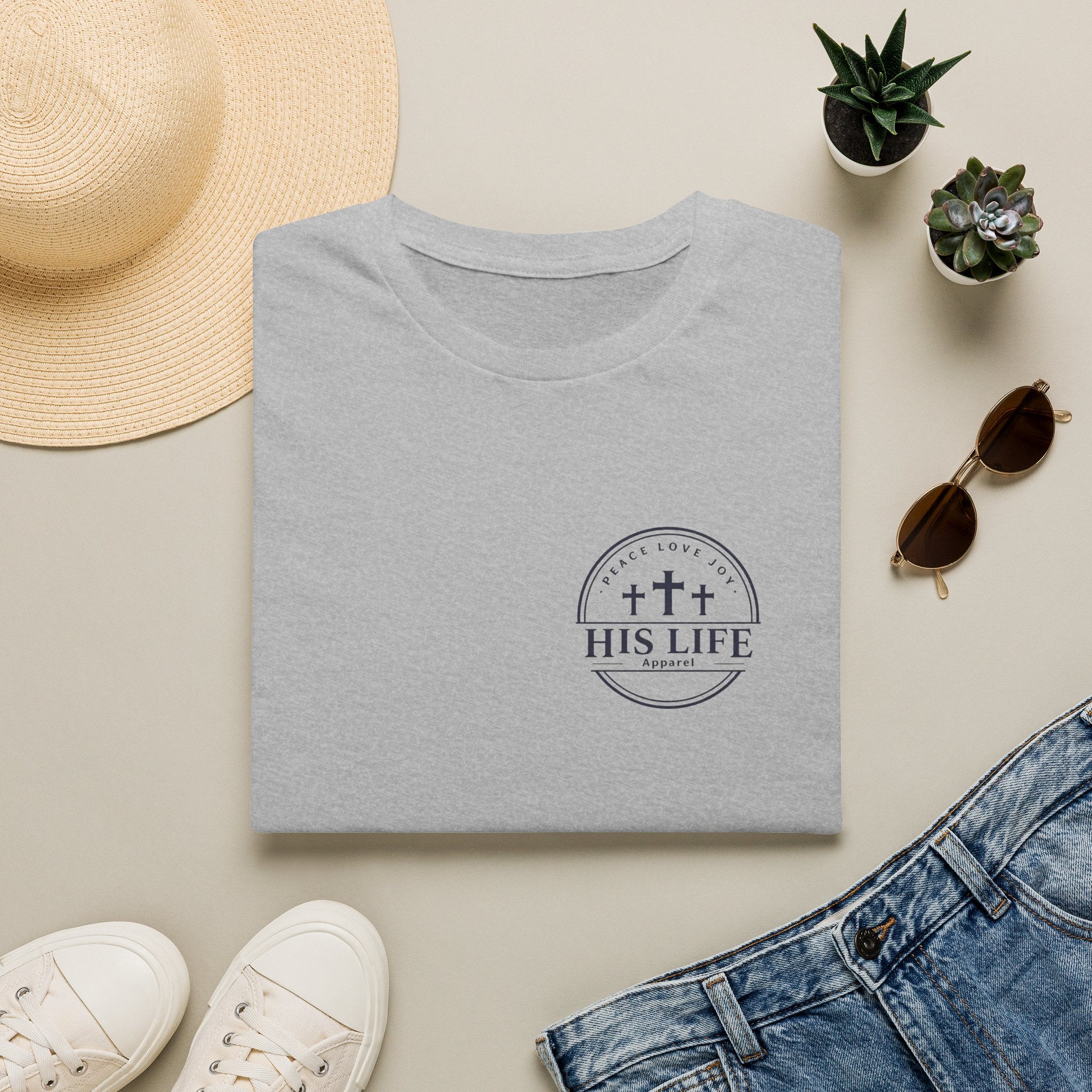 His Life Christian America 250 T-Shirt — Small Cross Logo Faith Tee