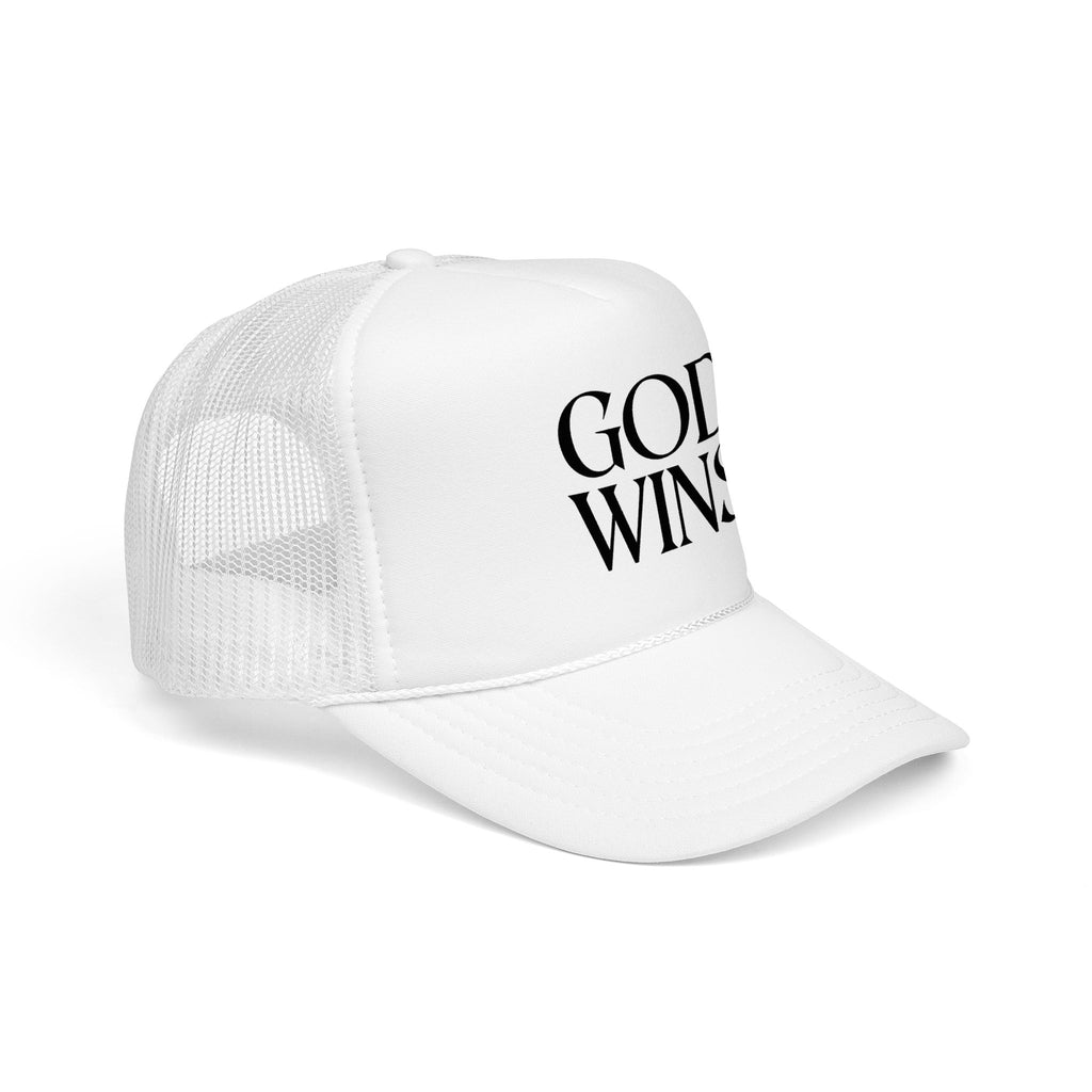 God Wins Trucker Hat — Christian Message Foam Mesh Cap