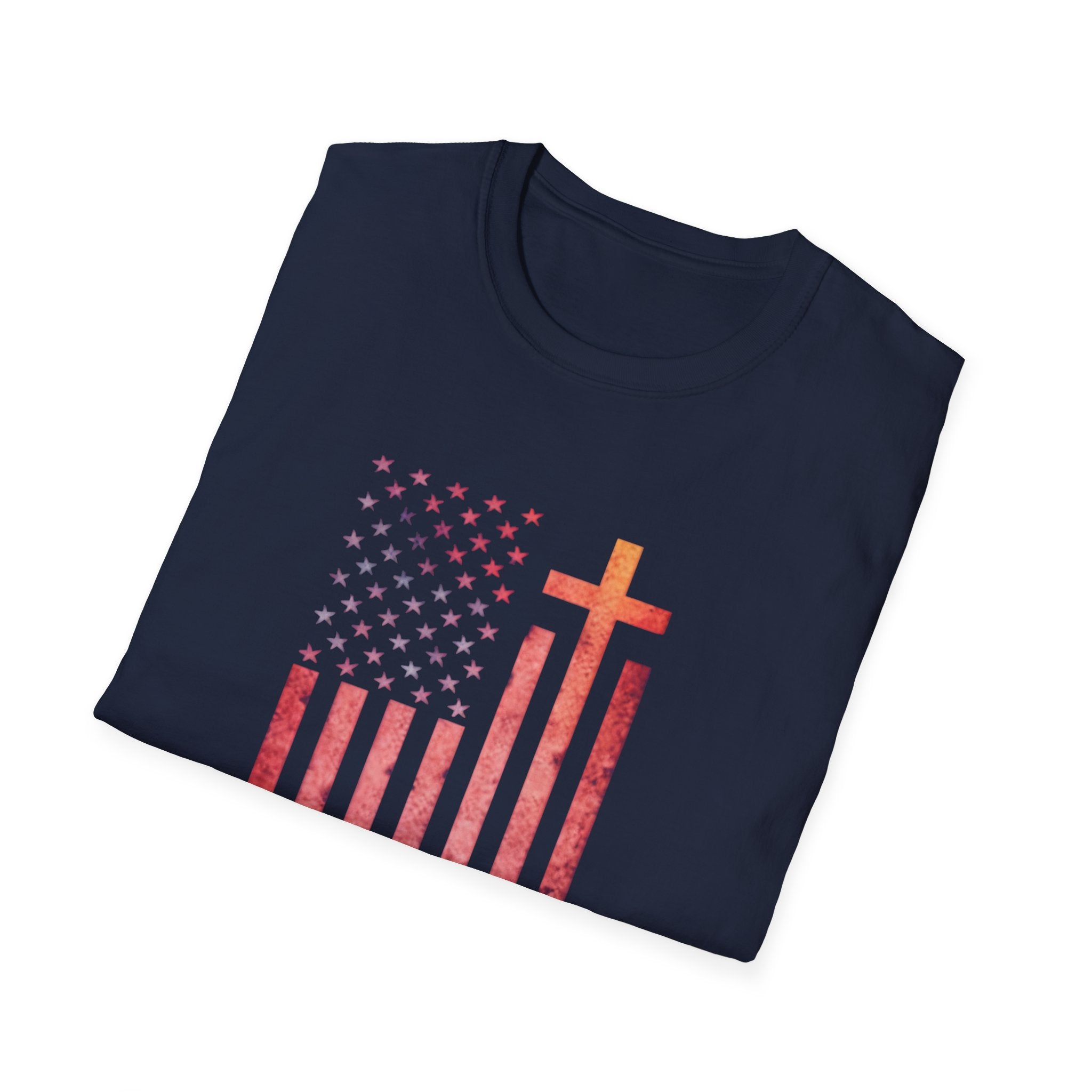 Faith Over Fear American Flag T-Shirt — Christian Cross Patriotic Tee