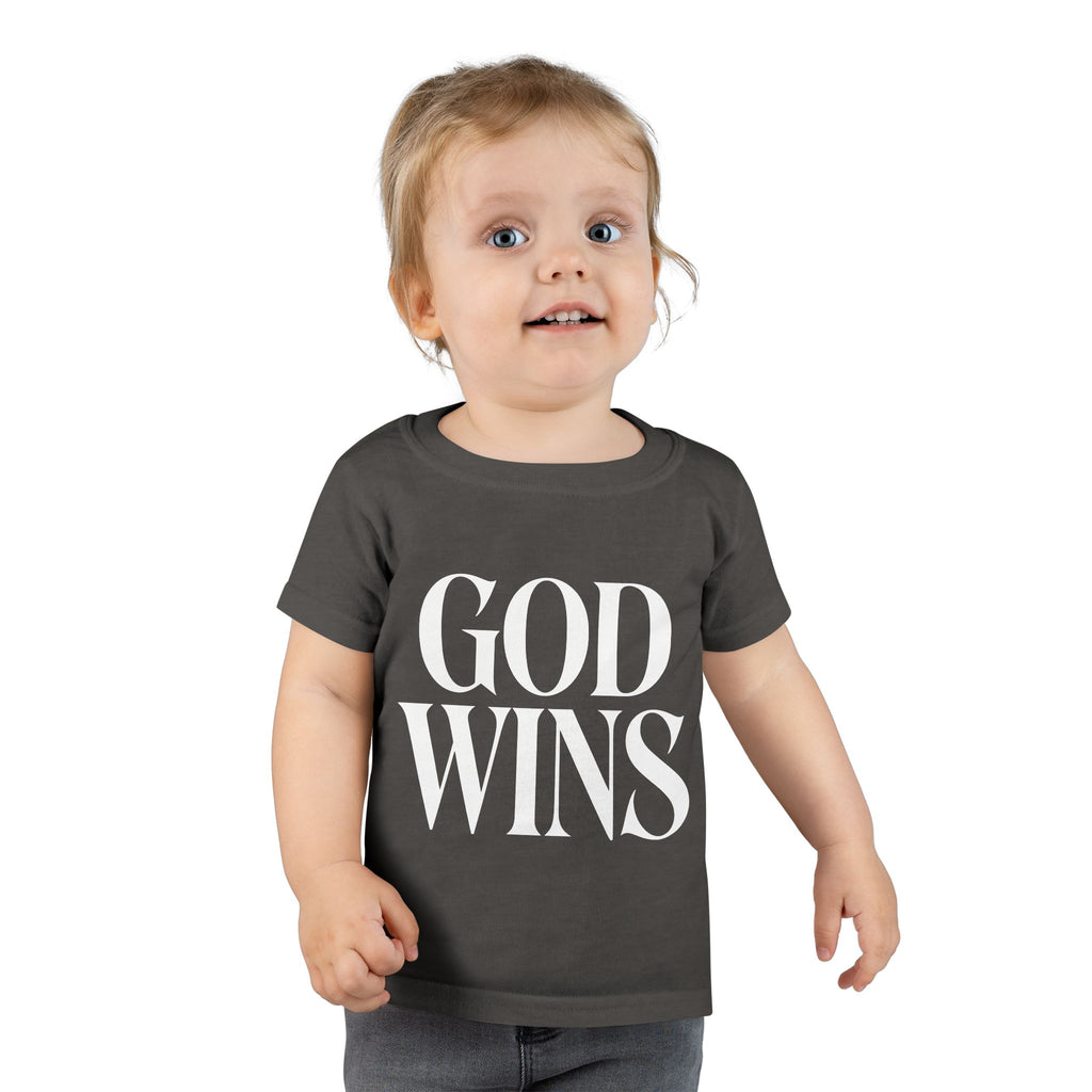 Toddler T-Shirt — "God Wins" Christian Faith Graphic Tee for Kids