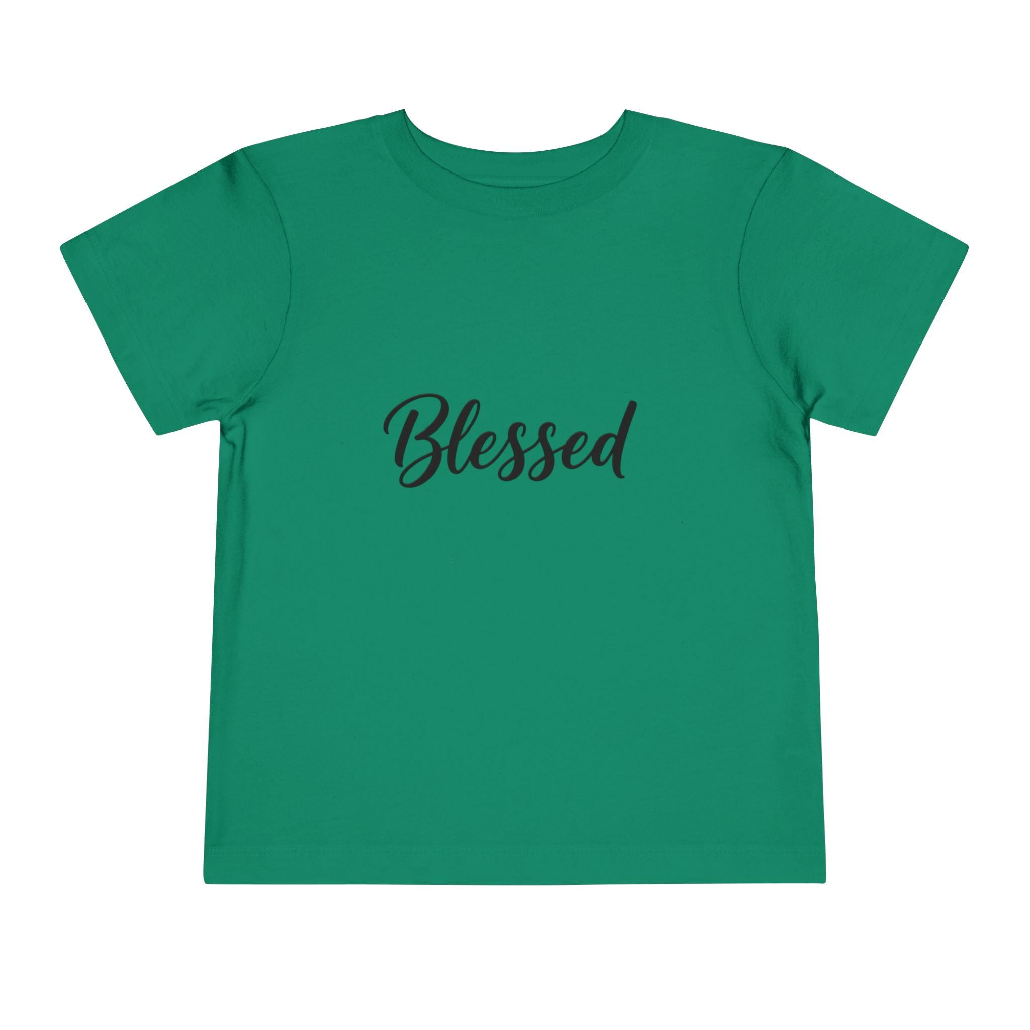 Blessed Toddler Tee — White Short Sleeve Baby Shirt with Script Text