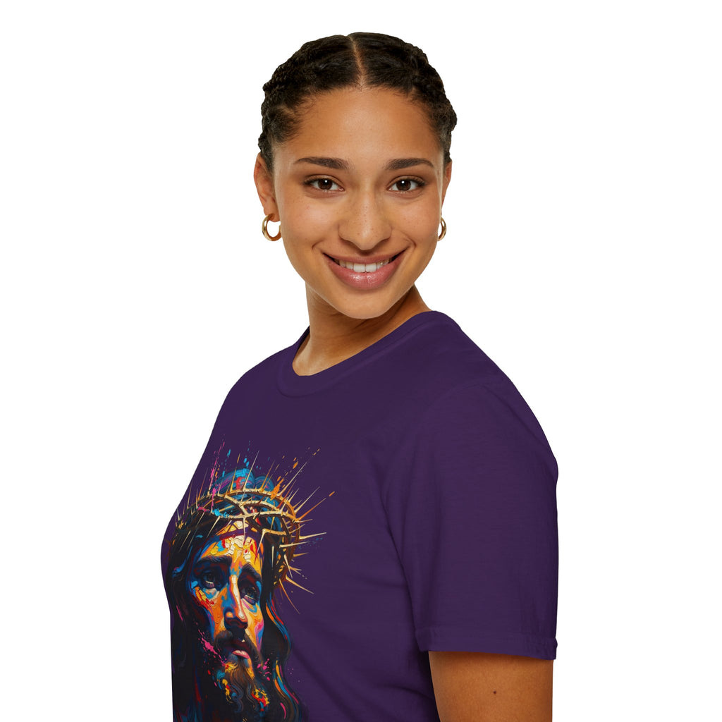 Jesus with Crown of Thorns T-Shirt | Colorful Portrait, Religious Christian Tee