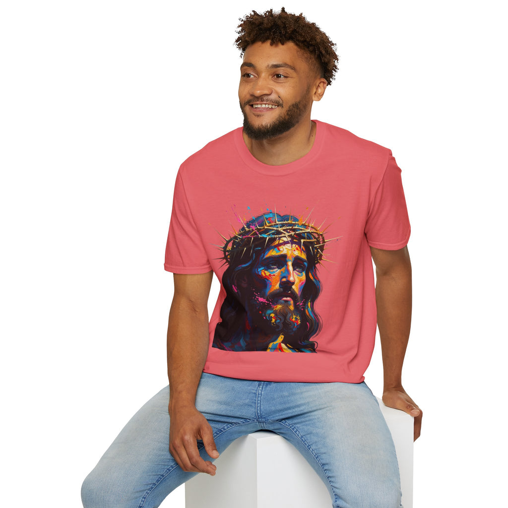 Jesus with Crown of Thorns T-Shirt | Colorful Portrait, Religious Christian Tee