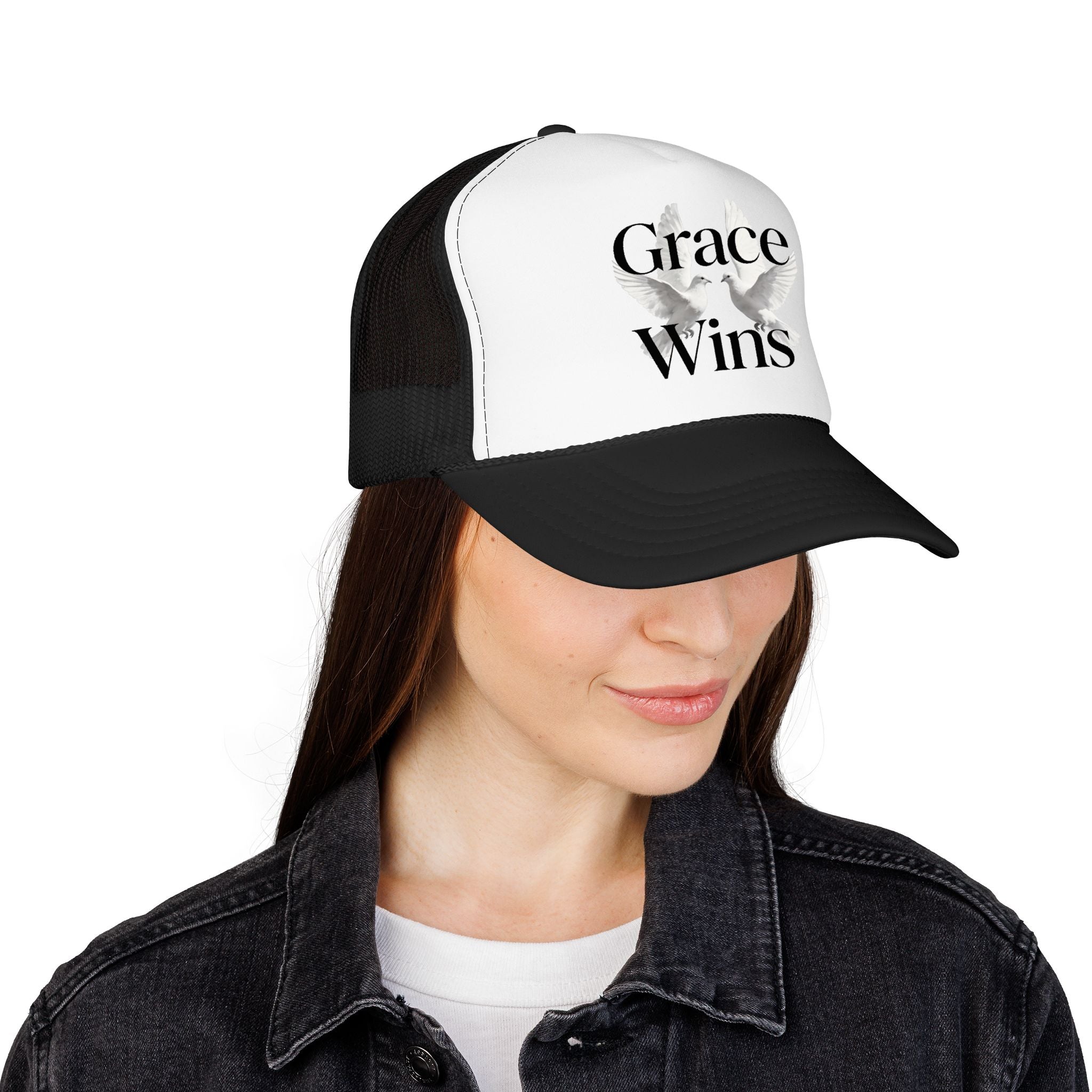 Grace Wins Trucker Hat — Inspirational Dove Foam Cap