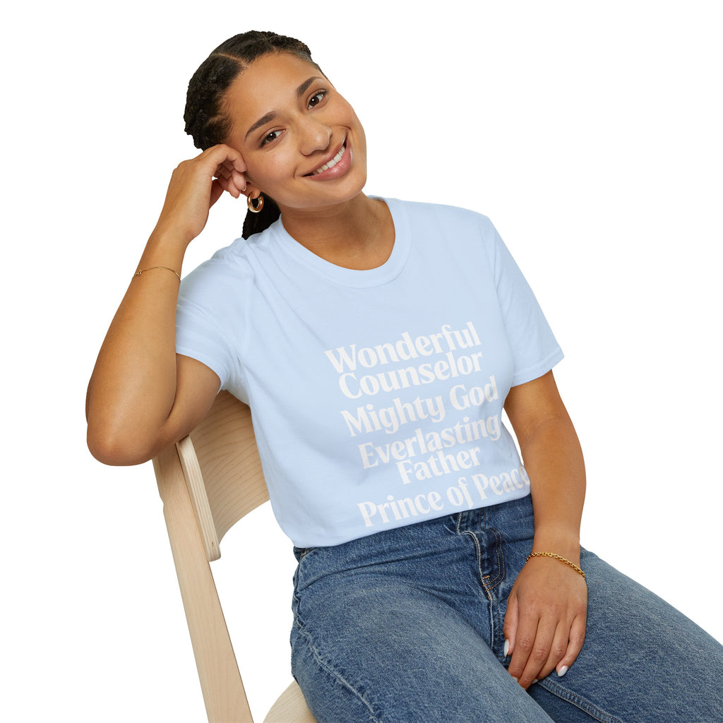 Names of Jesus from Isaiah T-Shirt — Plain Softstyle Crew Tee