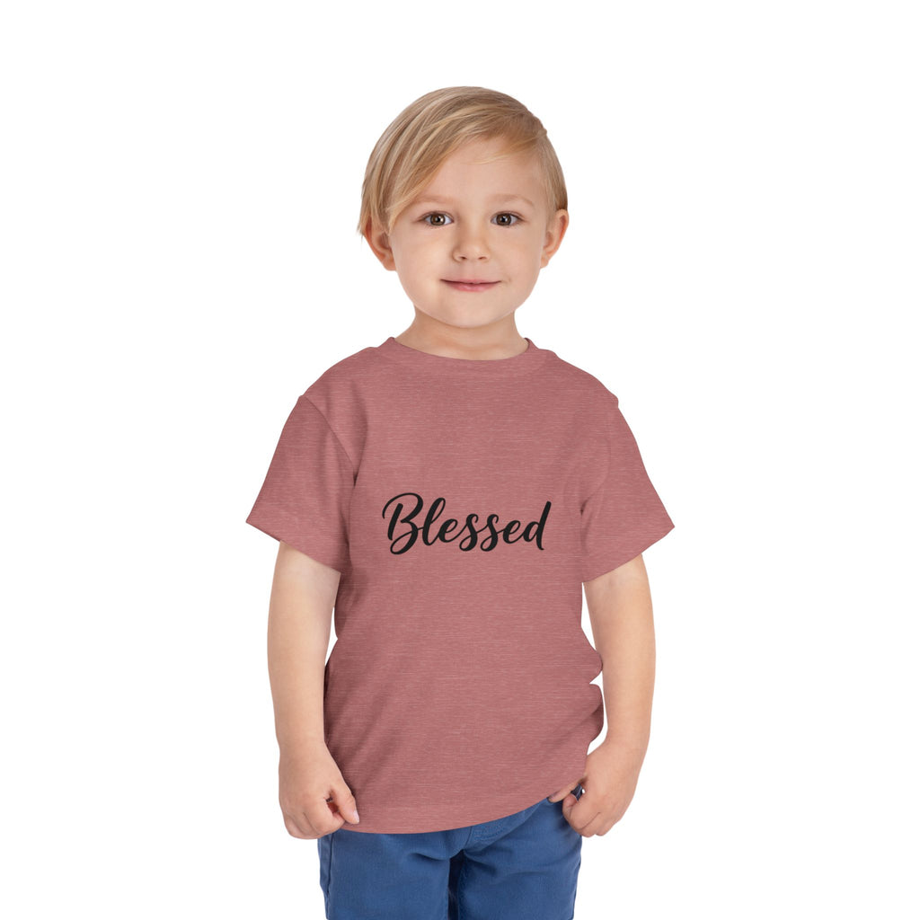 Blessed Toddler Tee — White Short Sleeve Baby Shirt with Script Text