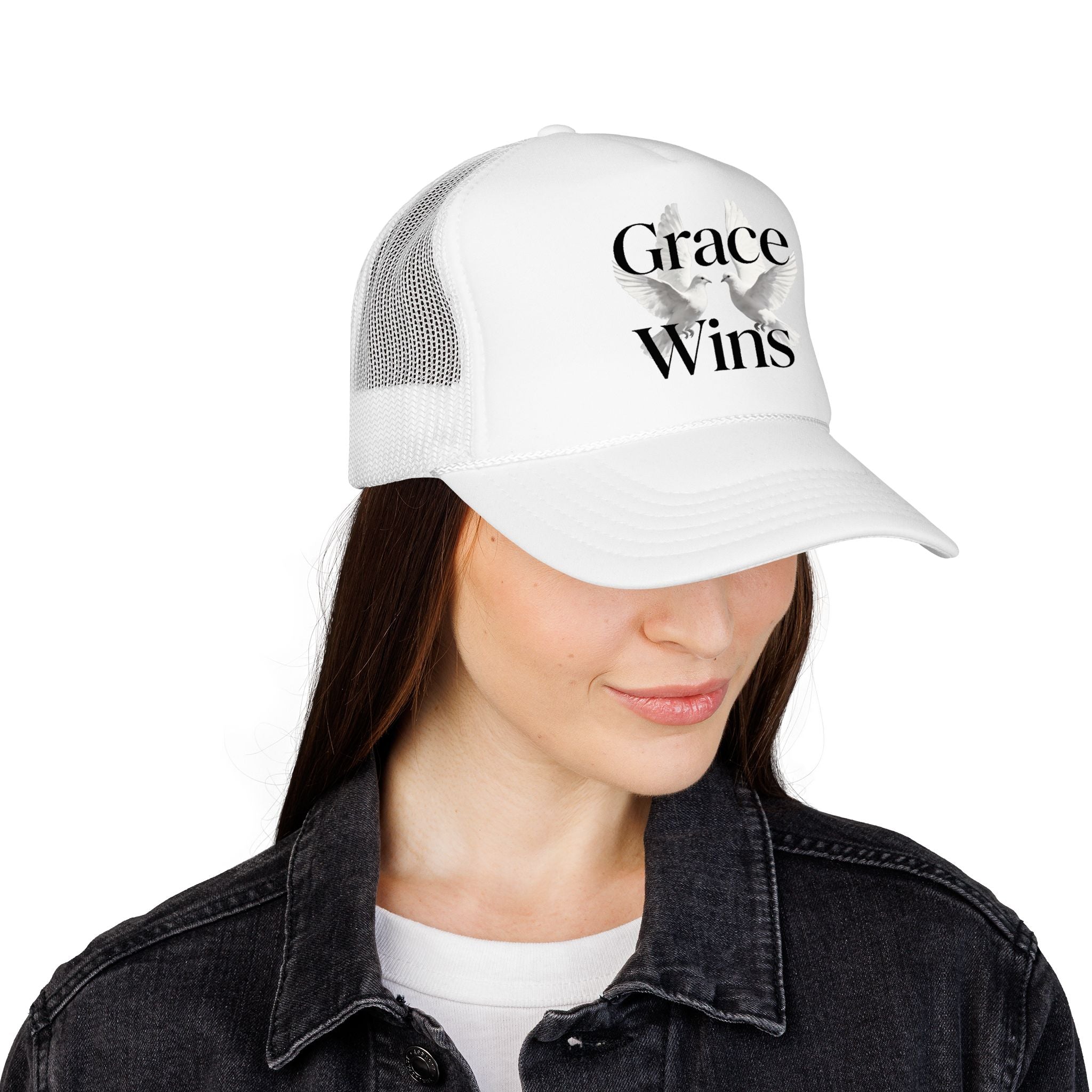 Grace Wins Trucker Hat — Inspirational Dove Foam Cap