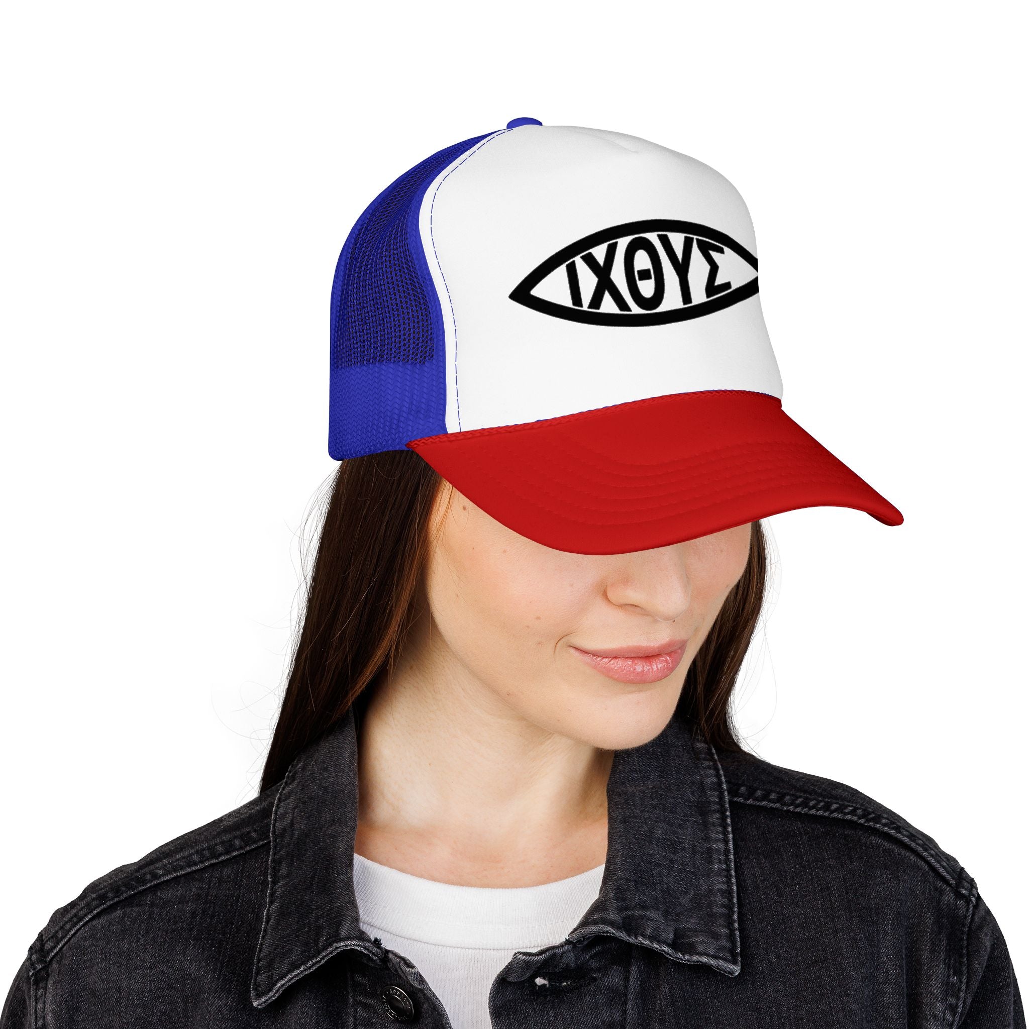 Christian Fish Trucker Hat with ΙΧΘΥΣ Ichthys Design
