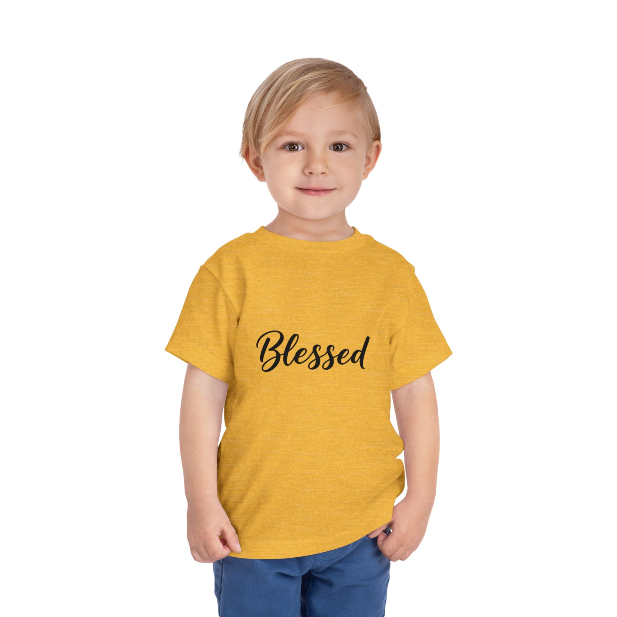 Blessed Toddler Tee — White Short Sleeve Baby Shirt with Script Text