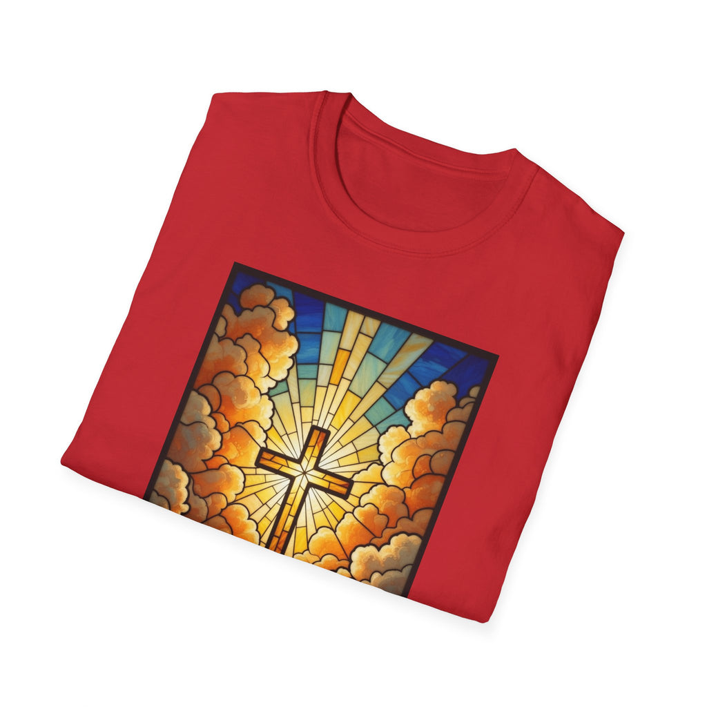 Christian Cross T-Shirt — Stained Glass Sunrise Faith Tee