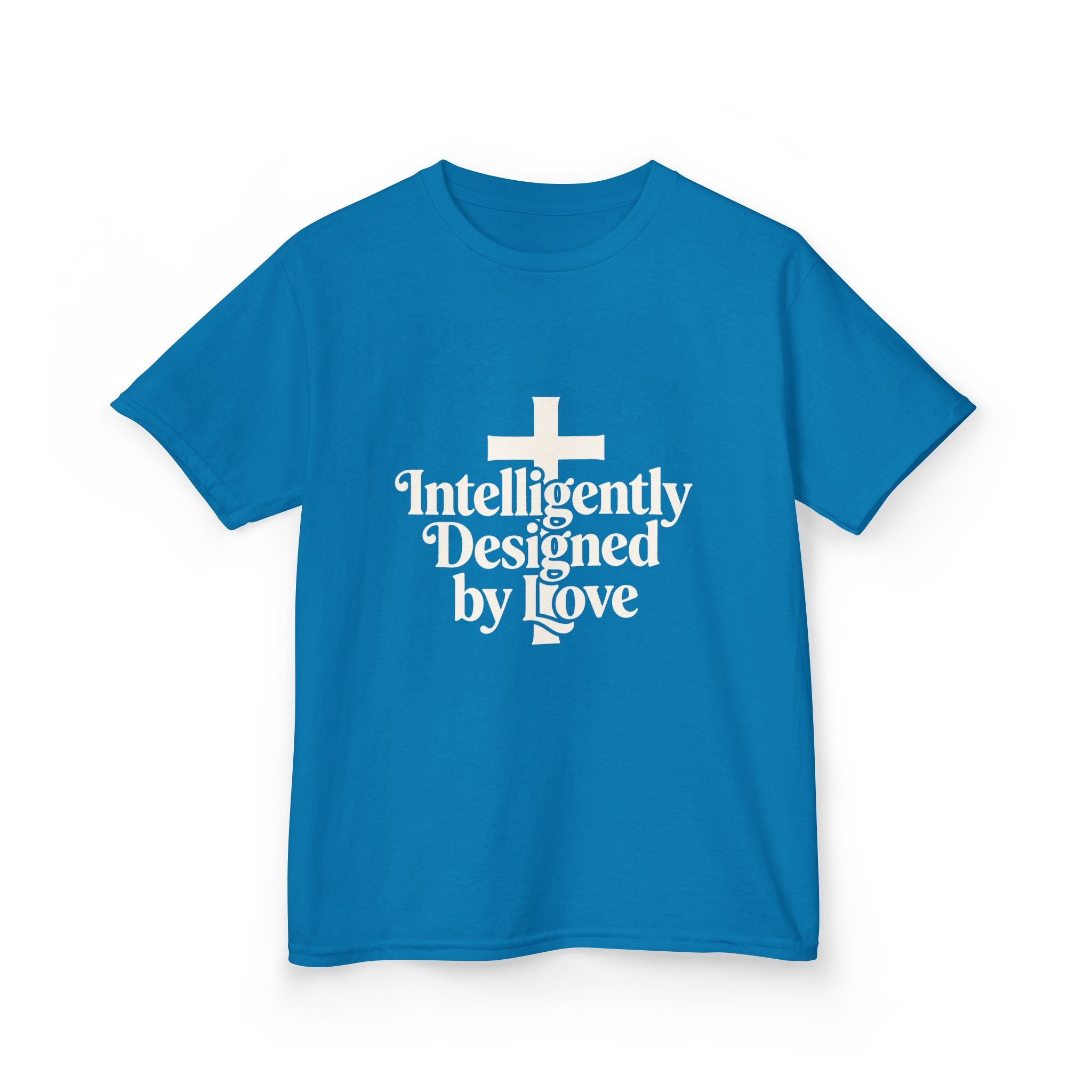 Kids Tee – "Intelligently Designed by Love" Christian Cross Shirt