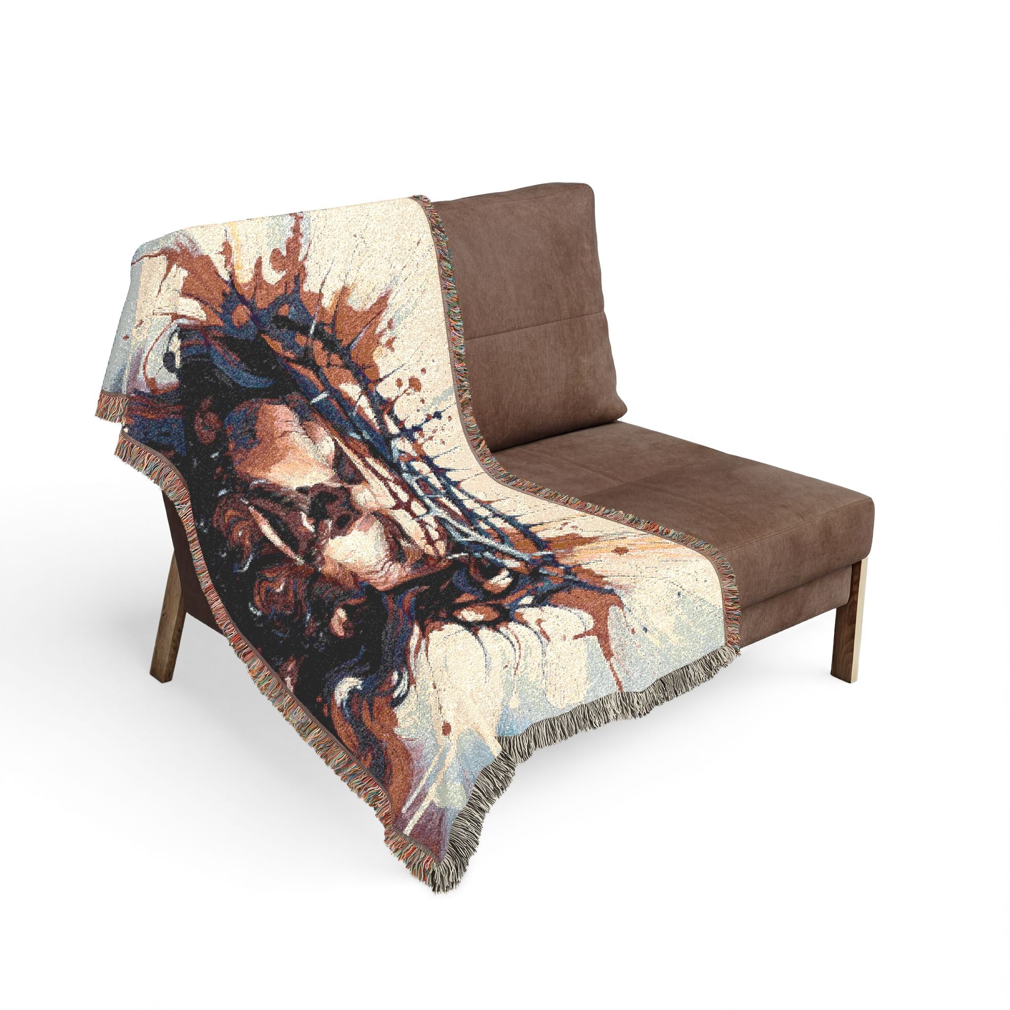 Woven Blanket — Jesus with Crown of Thorns Tapestry Throw (Religious Christian Gift)