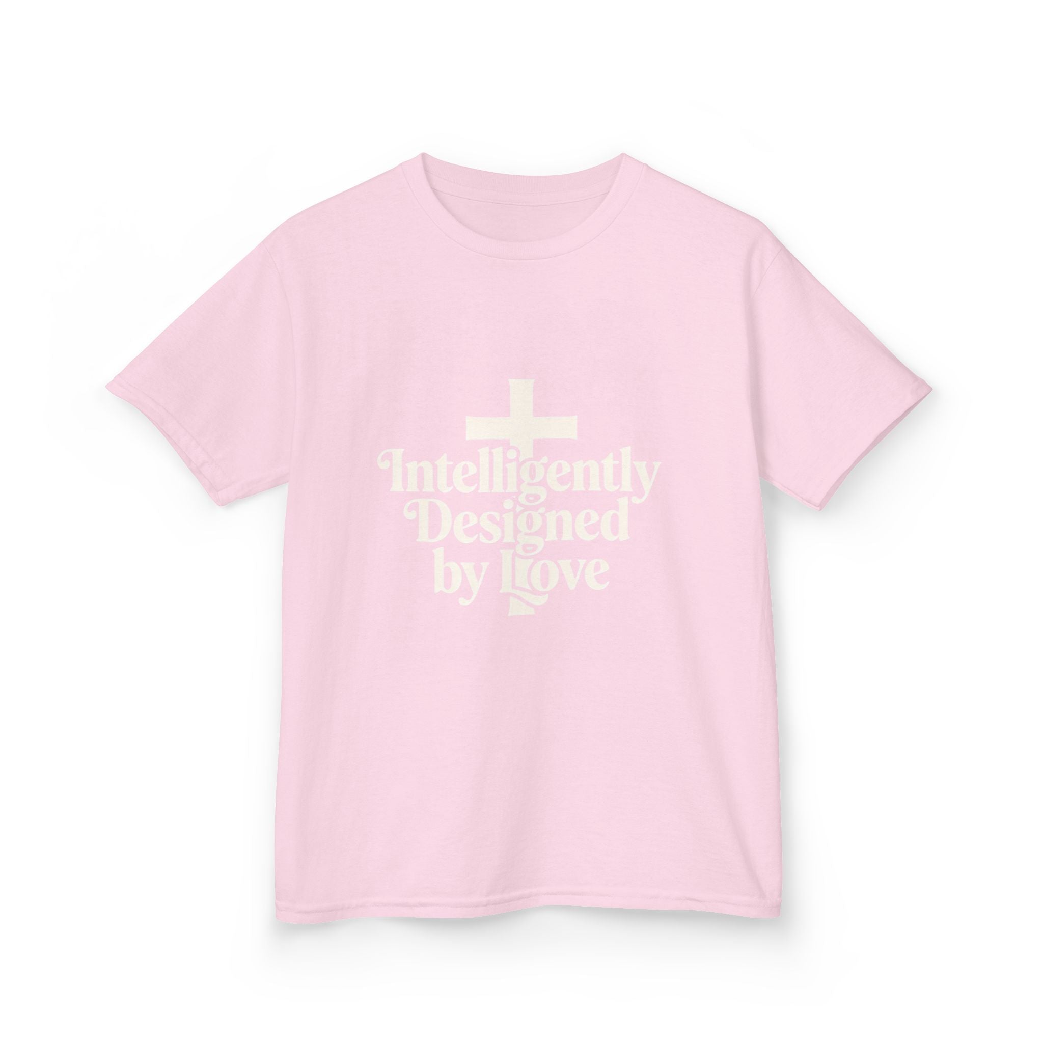 Kids Tee – "Intelligently Designed by Love" Christian Cross Shirt