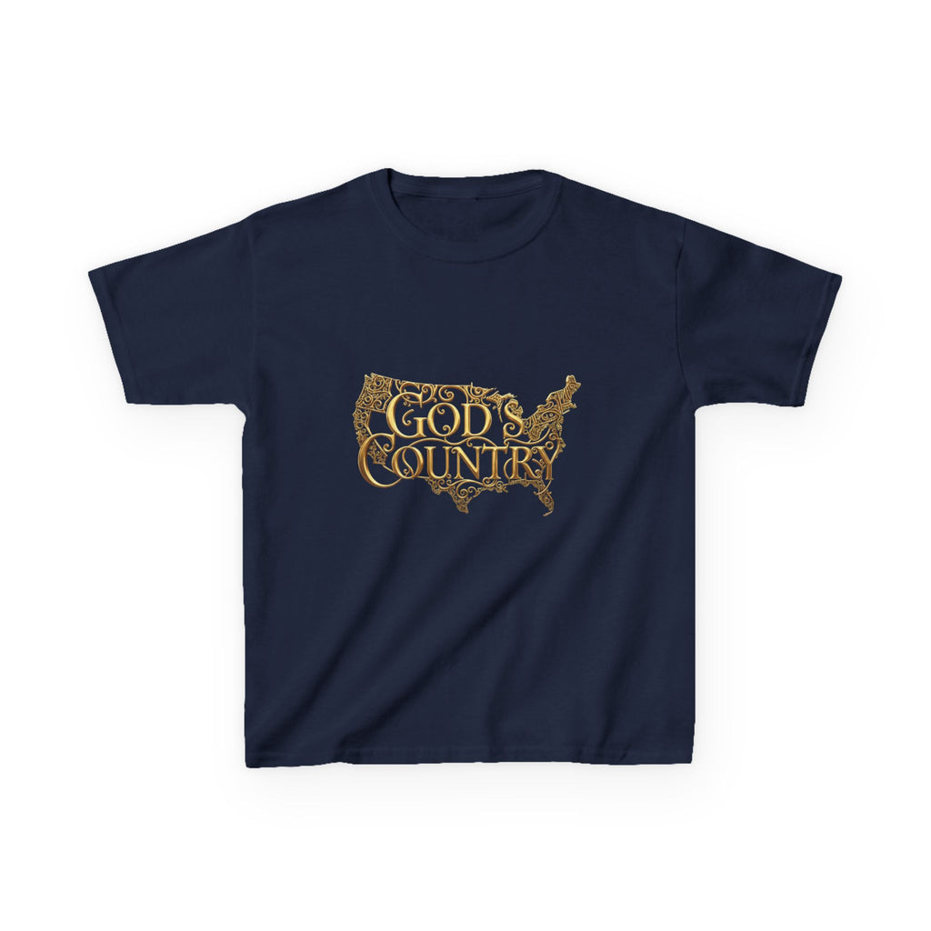Kids T‑Shirt — "God's Country" USA Map Kids Tee (Patriotic Christian Youth Shirt)