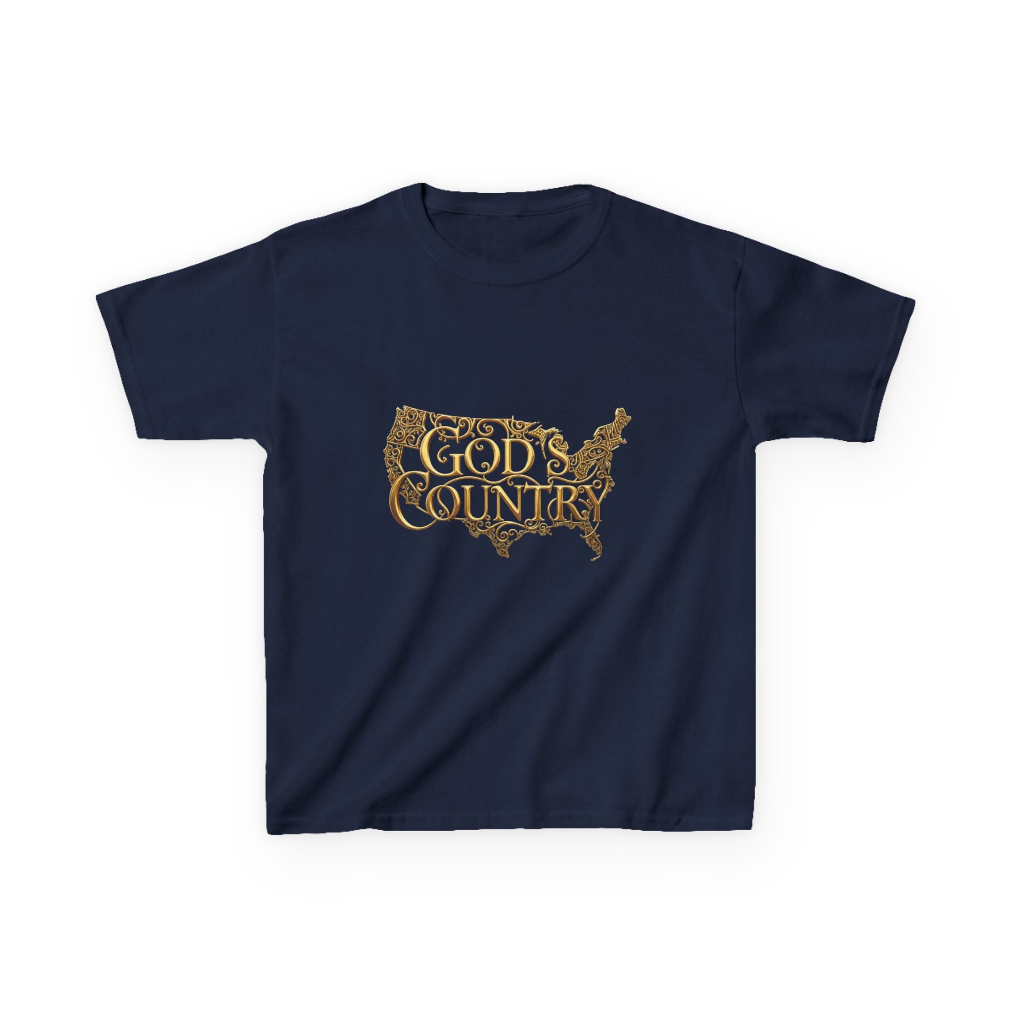 Kids T‑Shirt — "God's Country" USA Map Kids Tee (Patriotic Christian Youth Shirt)