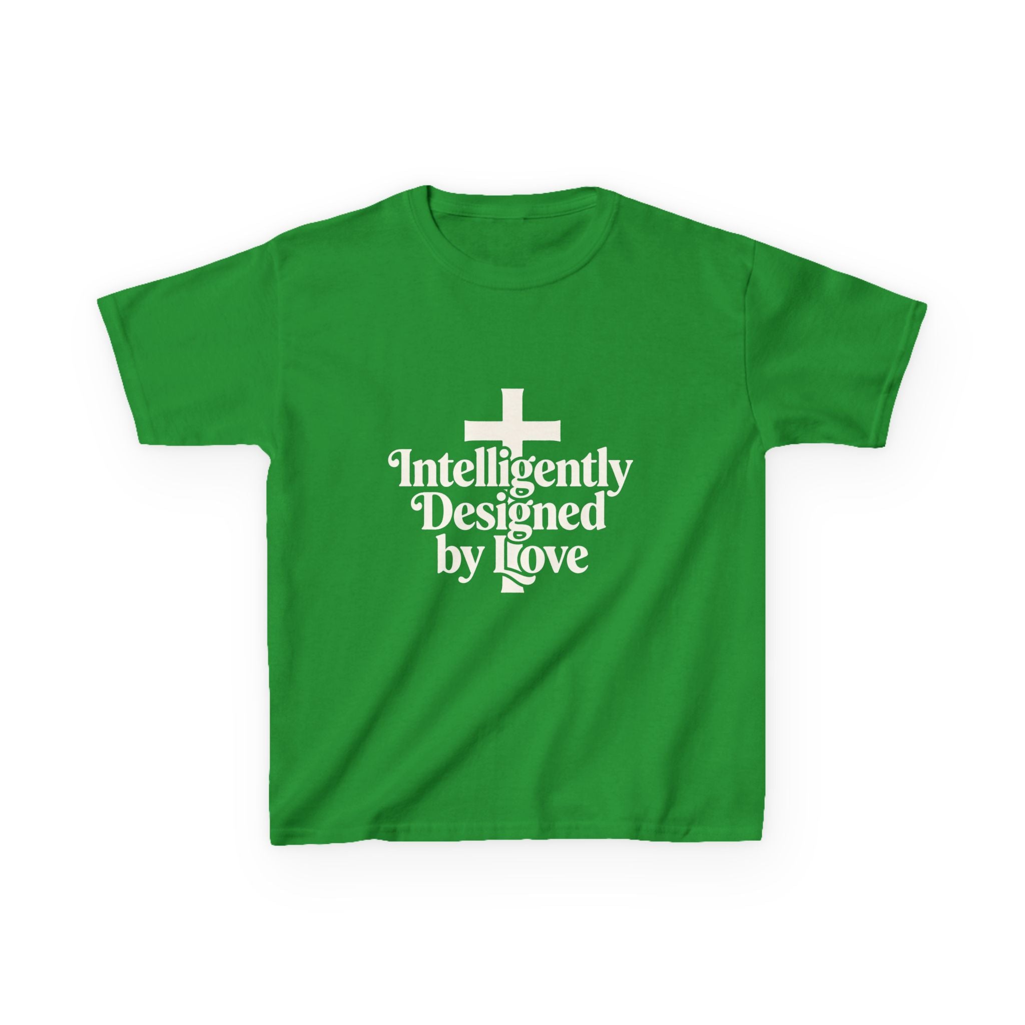 Kids Tee – "Intelligently Designed by Love" Christian Cross Shirt