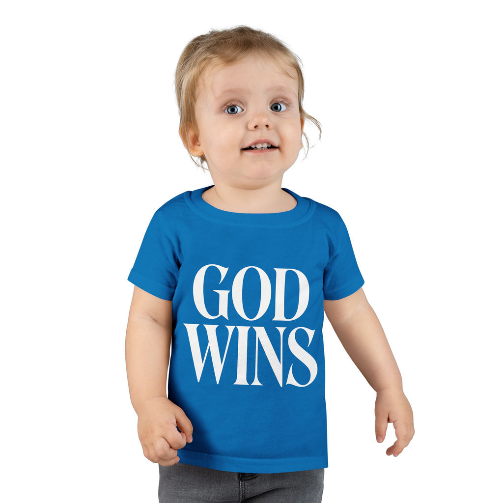 Toddler T-Shirt — "God Wins" Christian Faith Graphic Tee for Kids