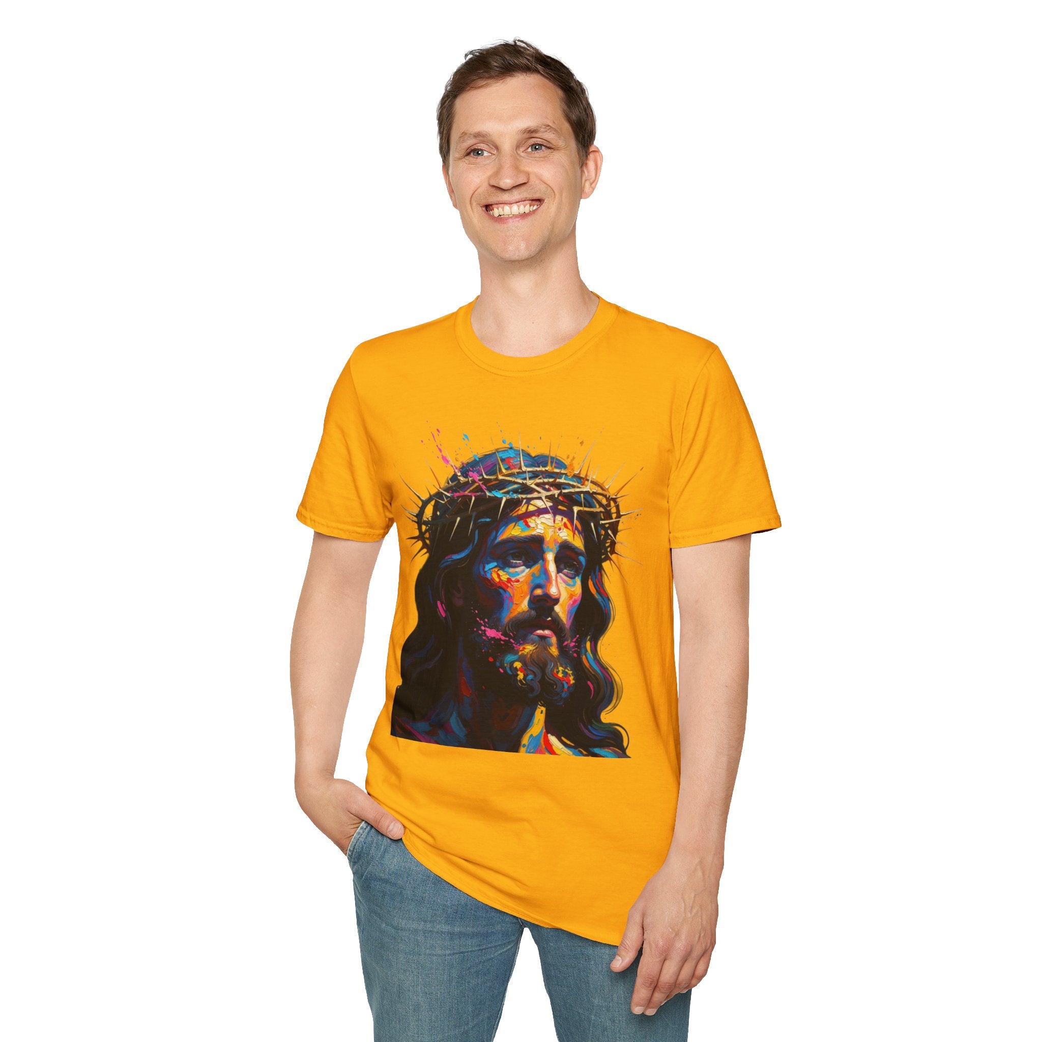 Jesus with Crown of Thorns T-Shirt | Colorful Portrait, Religious Christian Tee