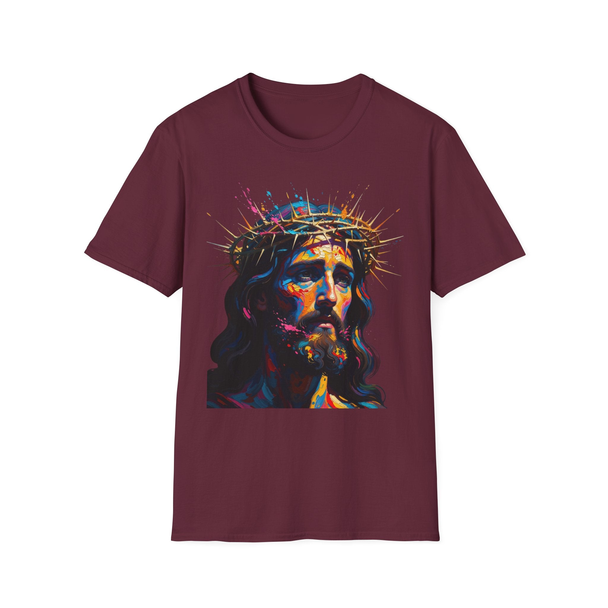 Jesus with Crown of Thorns T-Shirt | Colorful Portrait, Religious Christian Tee