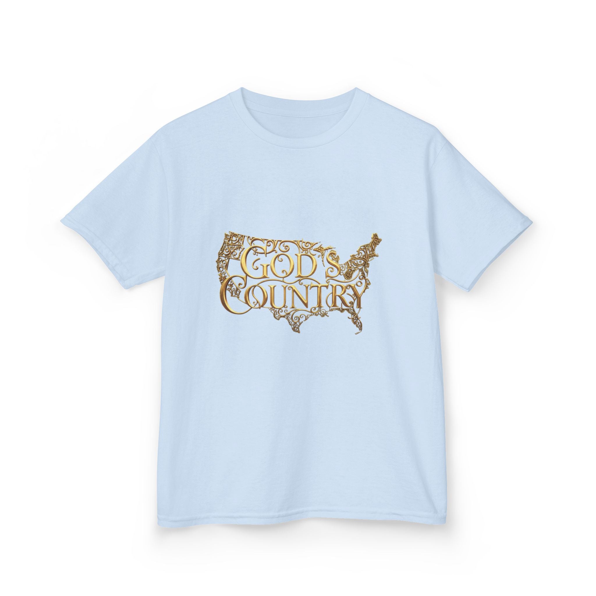 Kids T‑Shirt — "God's Country" USA Map Kids Tee (Patriotic Christian Youth Shirt)