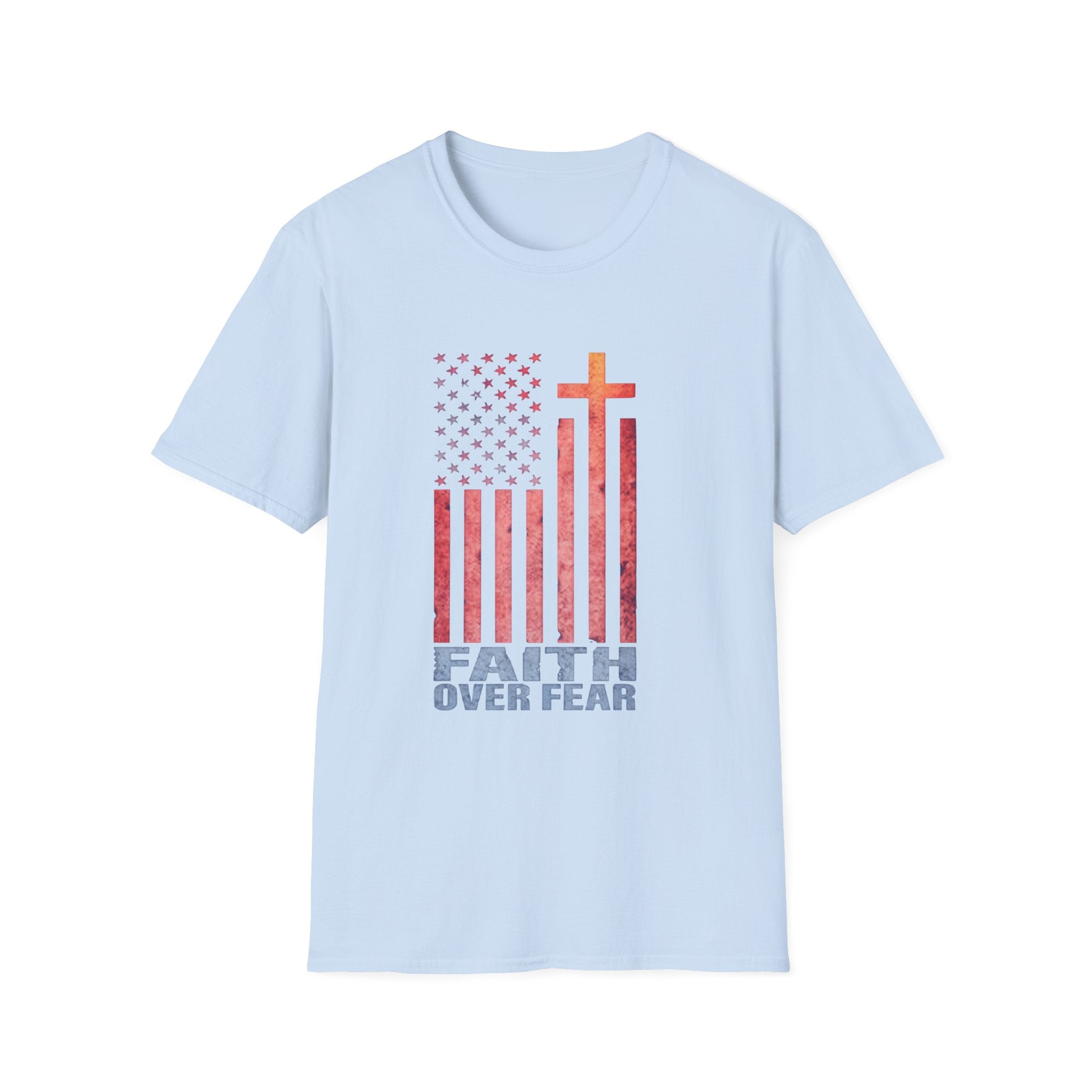 Faith Over Fear American Flag T-Shirt — Christian Cross Patriotic Tee