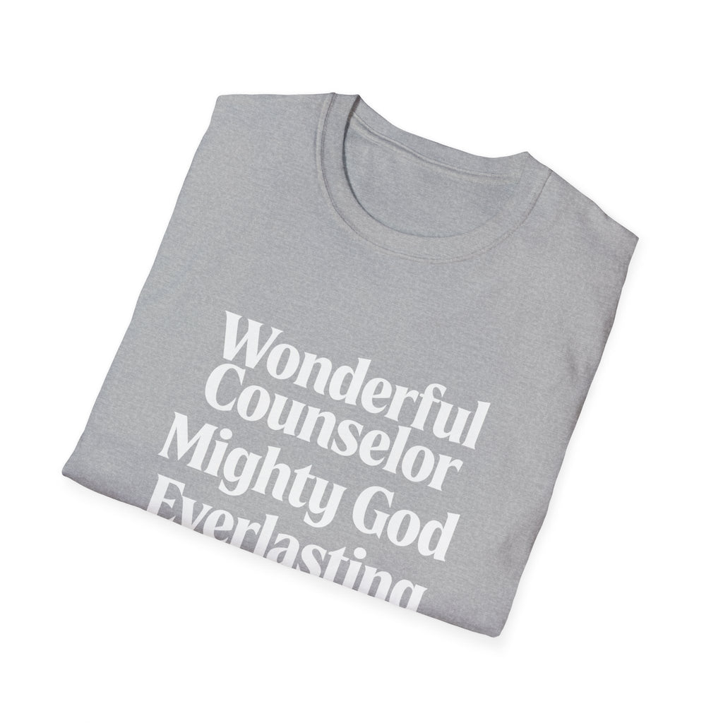 Names of Jesus from Isaiah T-Shirt — Plain Softstyle Crew Tee