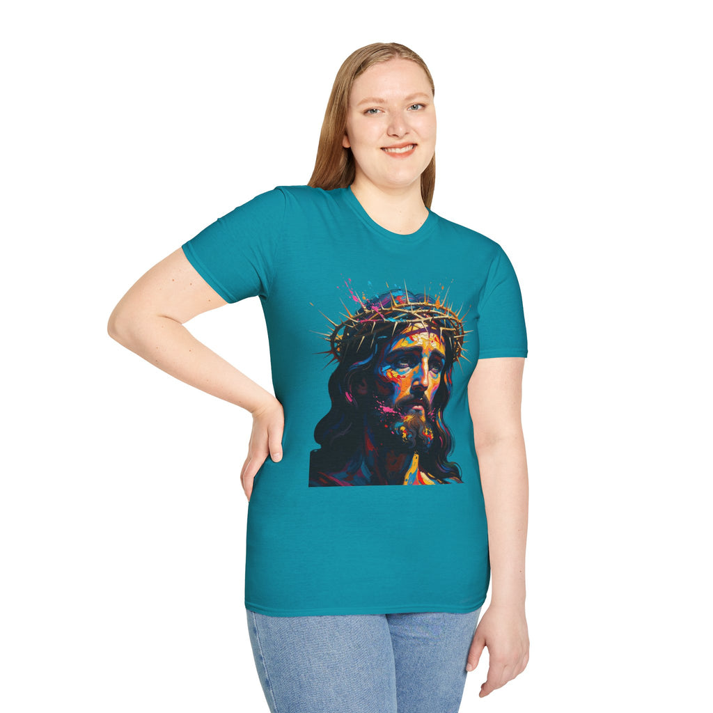 Jesus with Crown of Thorns T-Shirt | Colorful Portrait, Religious Christian Tee