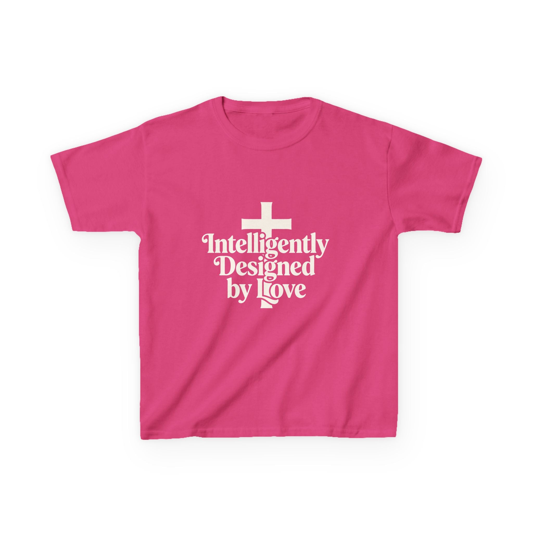Kids Tee – "Intelligently Designed by Love" Christian Cross Shirt