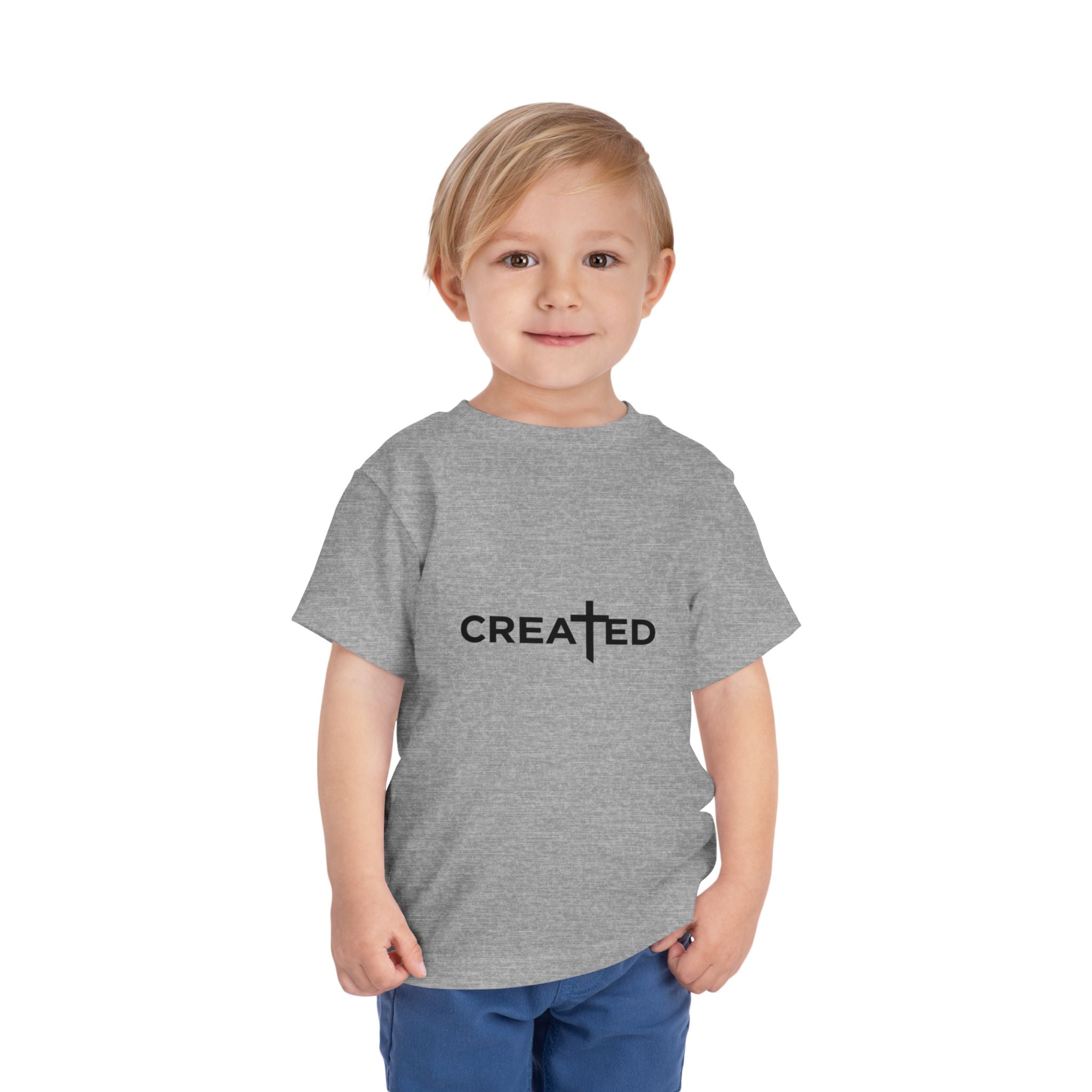 Toddler Tee — "Created" Cross Logo Christian Baby Shirt