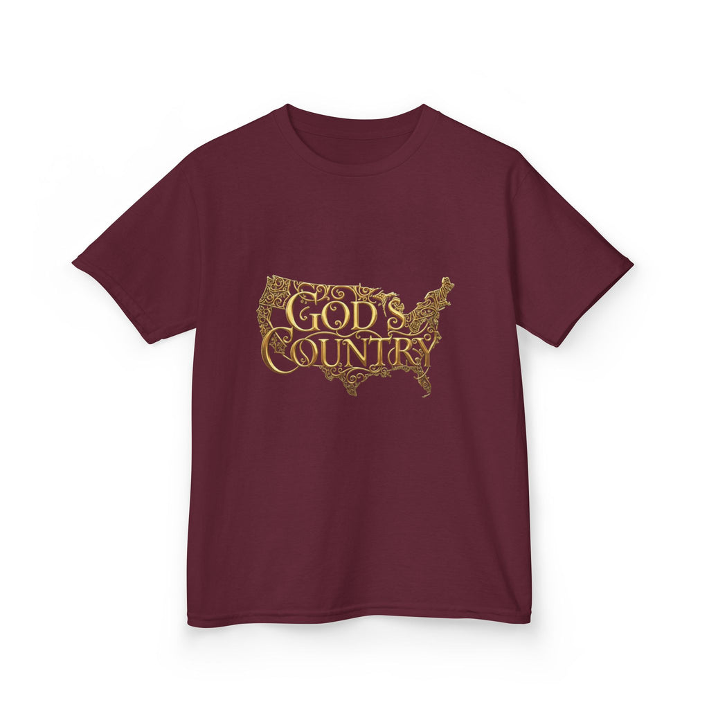 Kids T‑Shirt — "God's Country" USA Map Kids Tee (Patriotic Christian Youth Shirt)