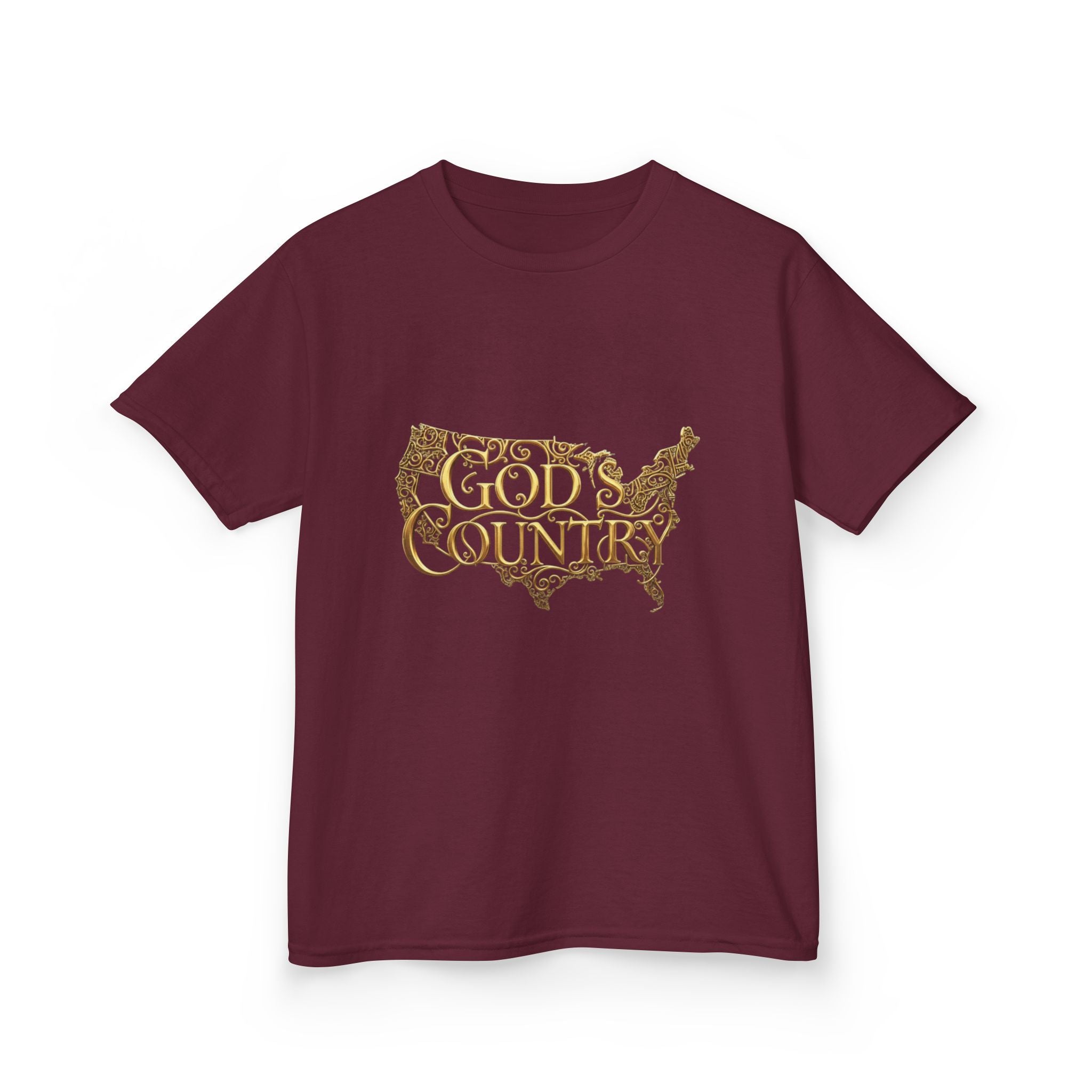 Kids T‑Shirt — "God's Country" USA Map Kids Tee (Patriotic Christian Youth Shirt)