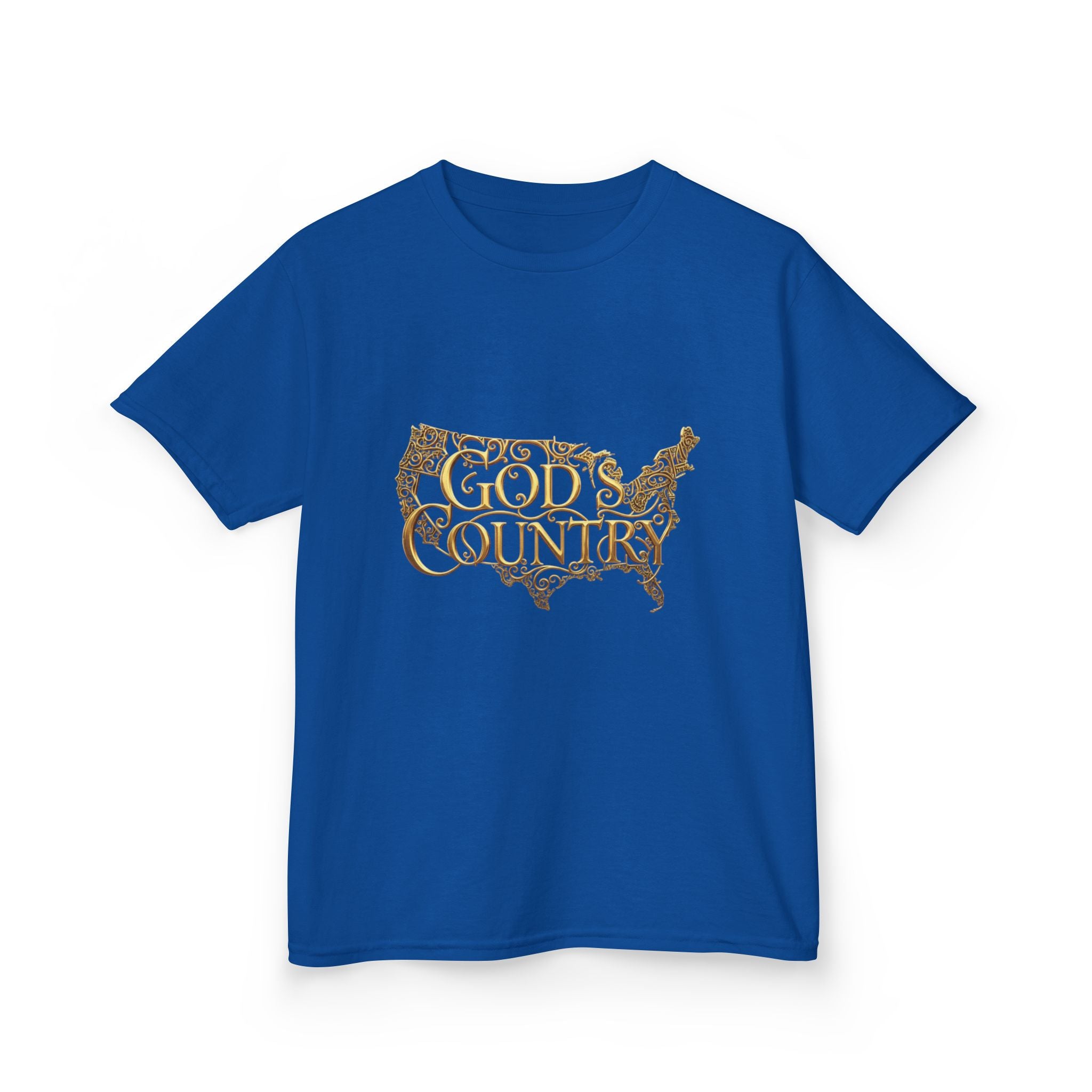 Kids T‑Shirt — "God's Country" USA Map Kids Tee (Patriotic Christian Youth Shirt)