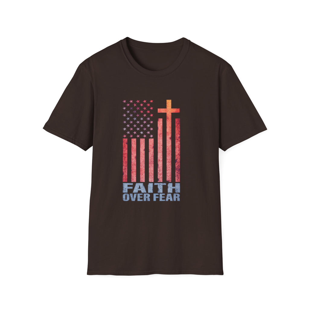 Faith Over Fear American Flag T-Shirt — Christian Cross Patriotic Tee