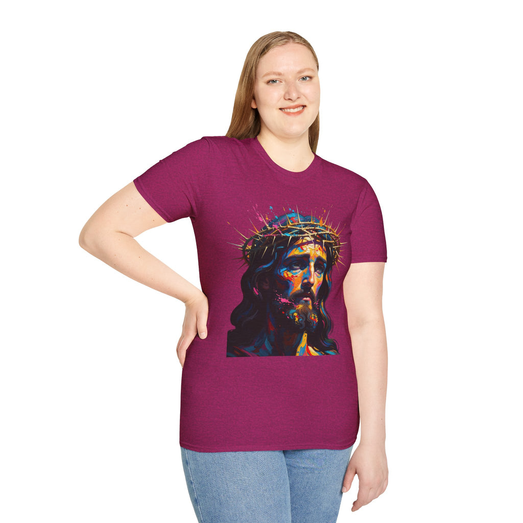 Jesus with Crown of Thorns T-Shirt | Colorful Portrait, Religious Christian Tee