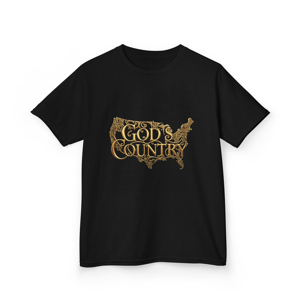 Kids T‑Shirt — "God's Country" USA Map Kids Tee (Patriotic Christian Youth Shirt)