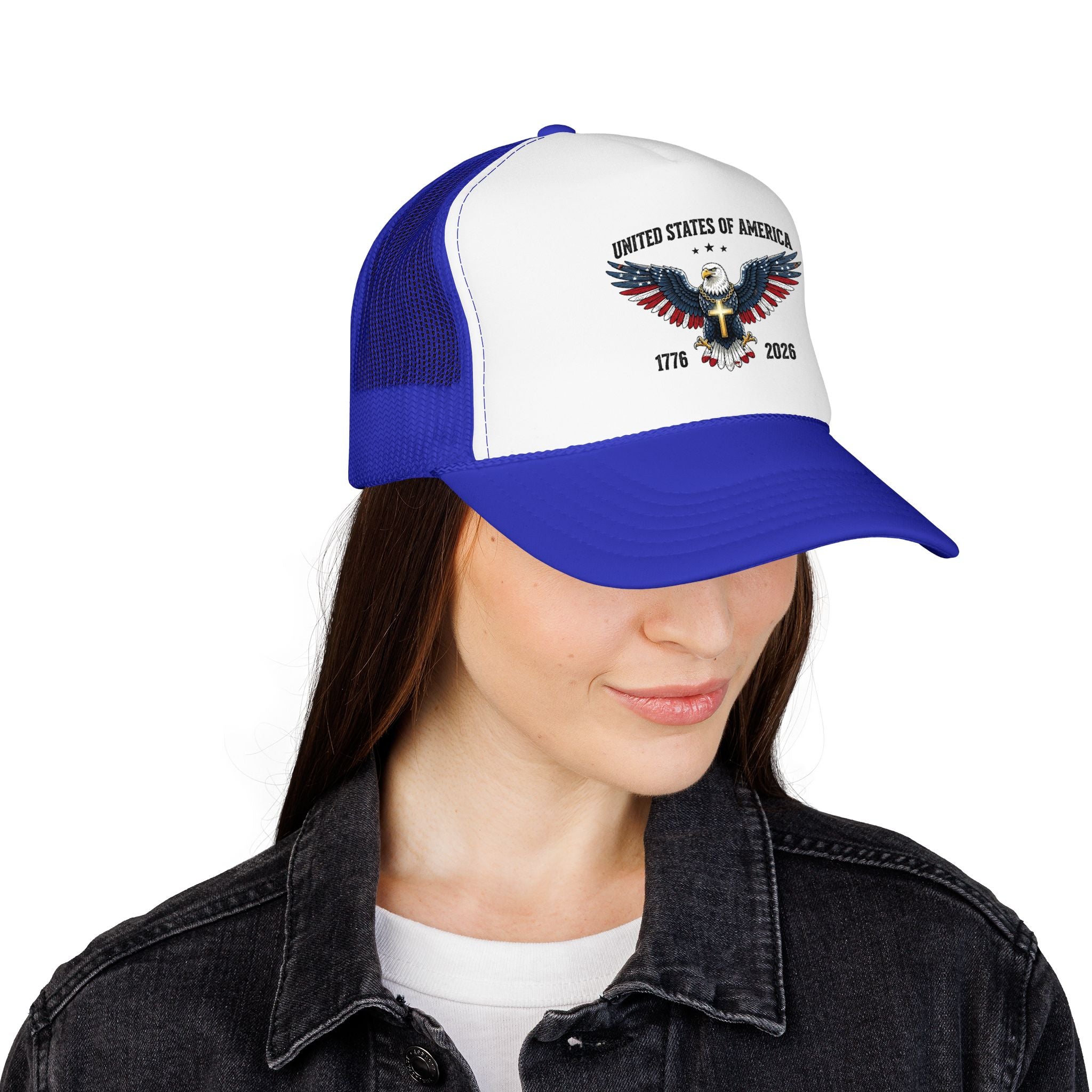 American Eagle Trucker Hat – Patriotic Cross & Flag Design