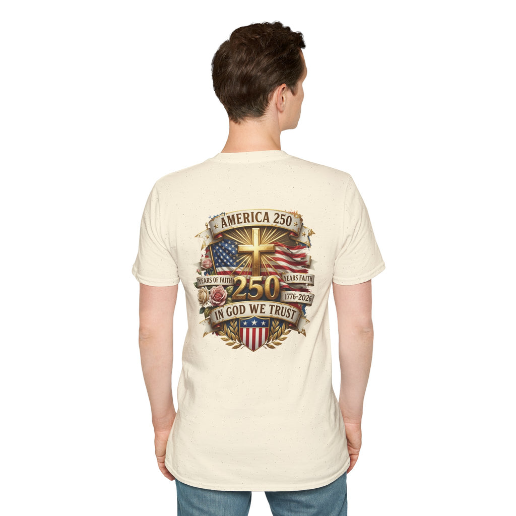 His Life Apparel Christian American 250 T‑Shirt — Three Crosses Faith Graphic