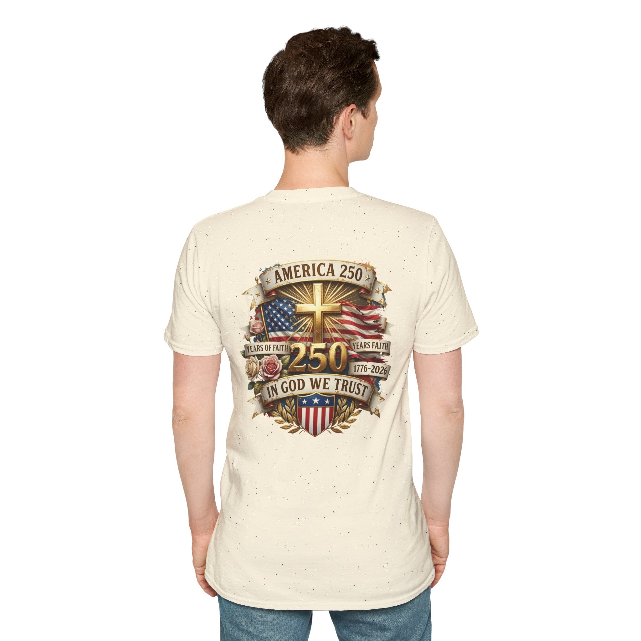 His Life Apparel Christian American 250 T‑Shirt — Three Crosses Faith Graphic