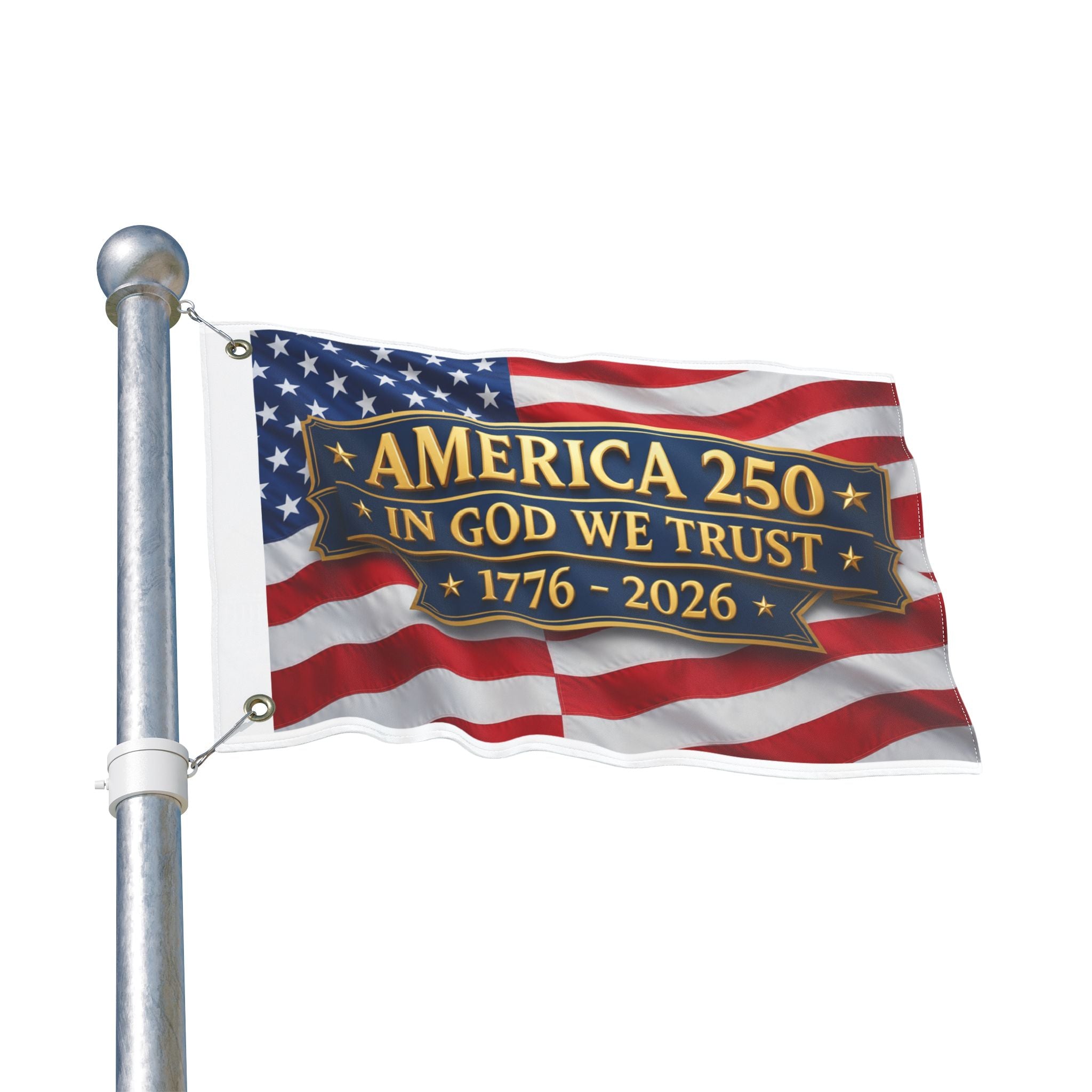 America 250 Double‑Sided Flag - "In God We Trust" 1776–2026 Patriotic Christian Banner