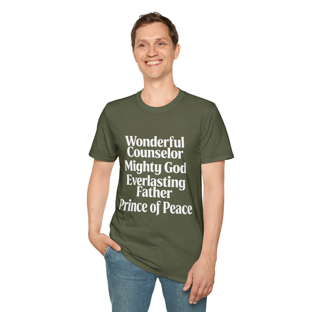 Names of Jesus from Isaiah T-Shirt — Plain Softstyle Crew Tee