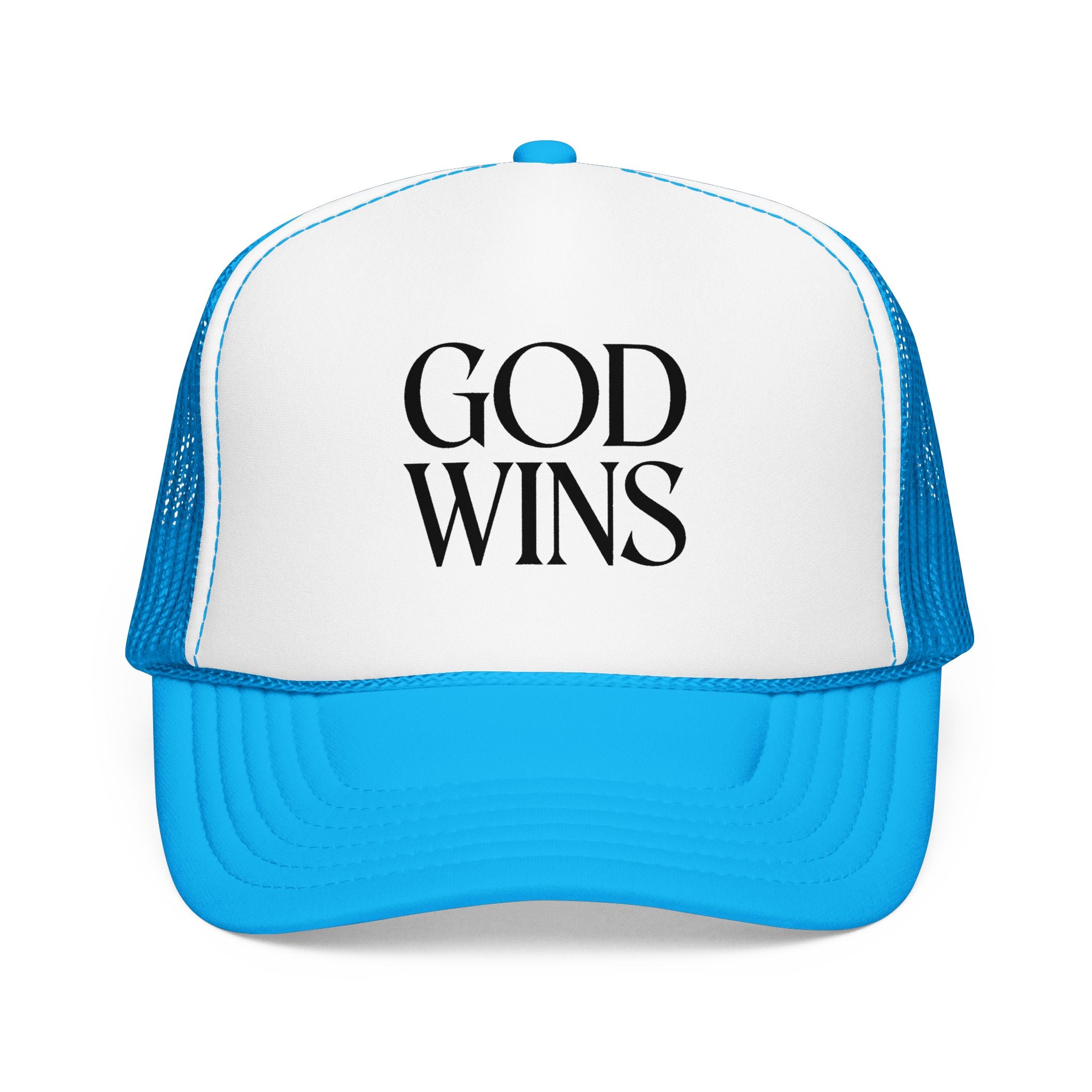 God Wins Trucker Hat — Christian Message Foam Mesh Cap