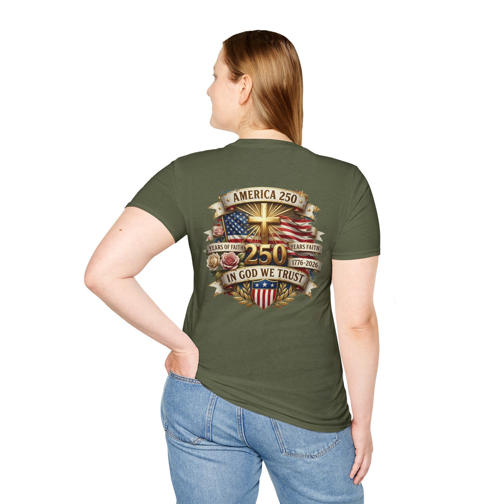 His Life Apparel Christian American 250 T‑Shirt — Three Crosses Faith Graphic