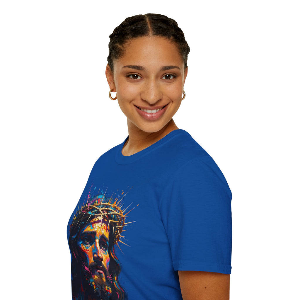 Jesus with Crown of Thorns T-Shirt | Colorful Portrait, Religious Christian Tee
