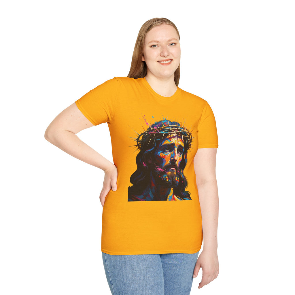 Jesus with Crown of Thorns T-Shirt | Colorful Portrait, Religious Christian Tee