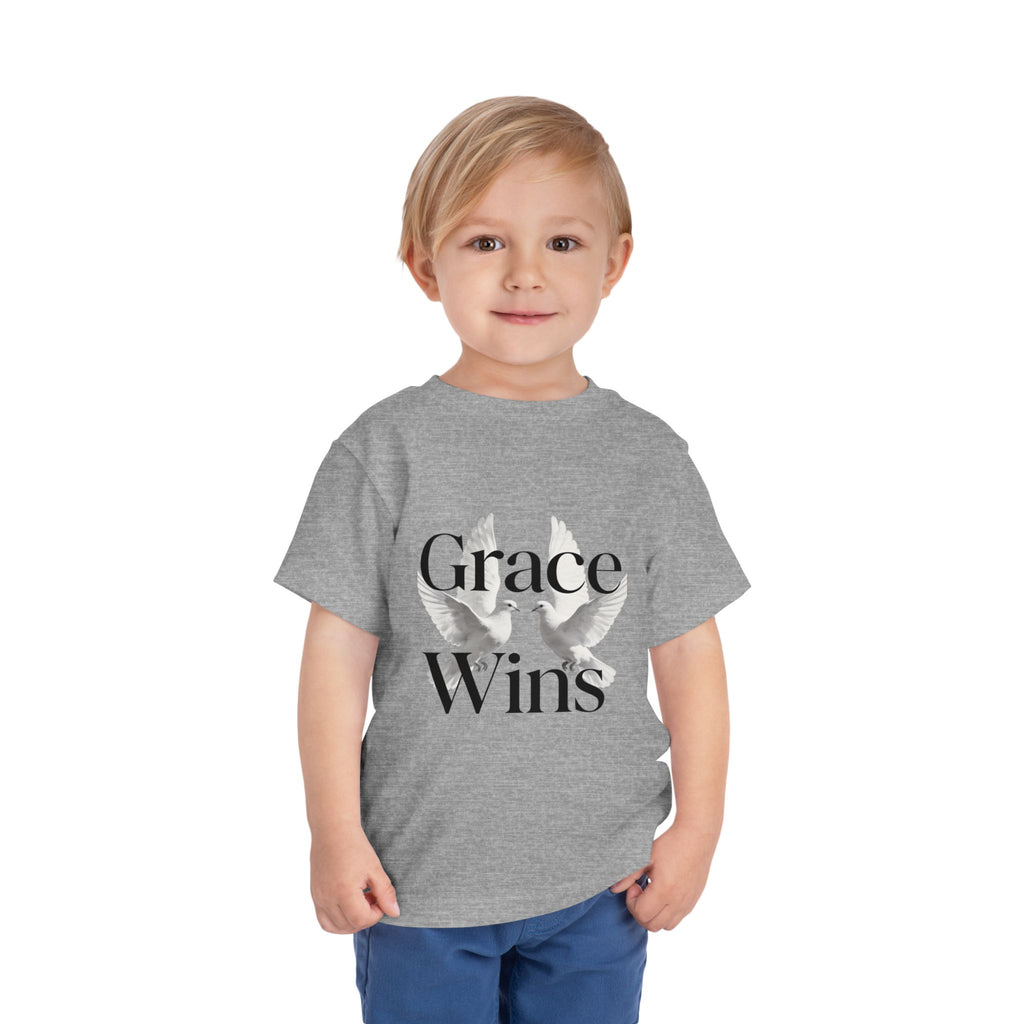 Toddler Tee — "Grace Wins" Dove Graphic Christian Short Sleeve Shirt