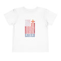 Toddler Tee — "Faith Over Fear" American Flag Cross Graphic