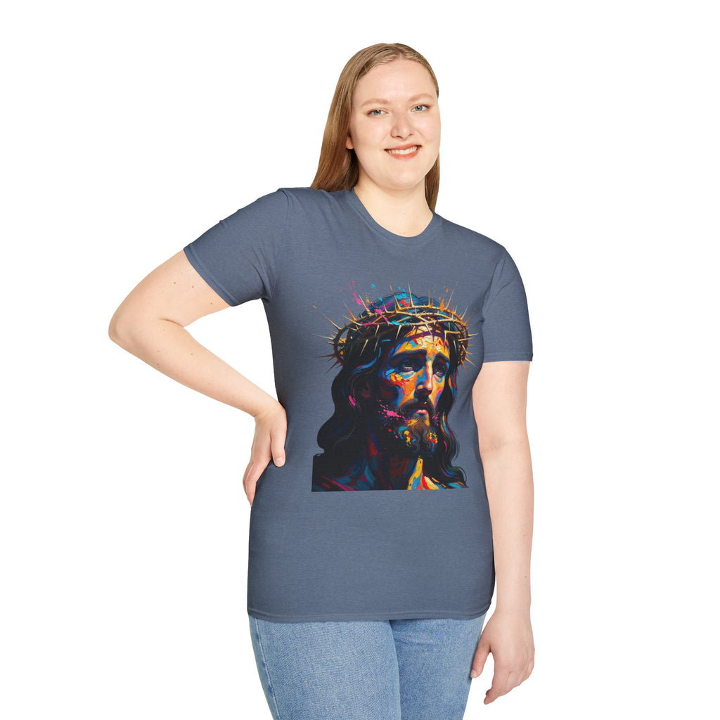 Jesus with Crown of Thorns T-Shirt | Colorful Portrait, Religious Christian Tee