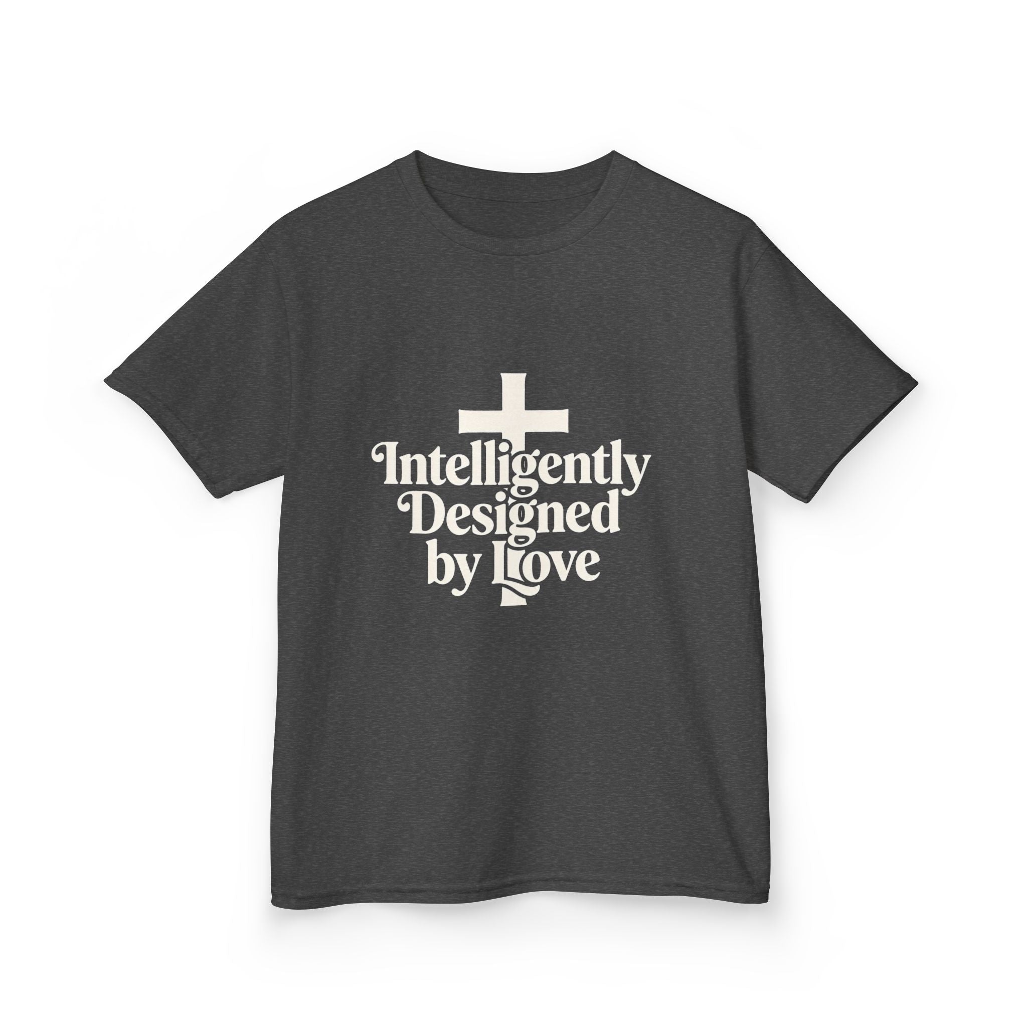 Kids Tee – "Intelligently Designed by Love" Christian Cross Shirt