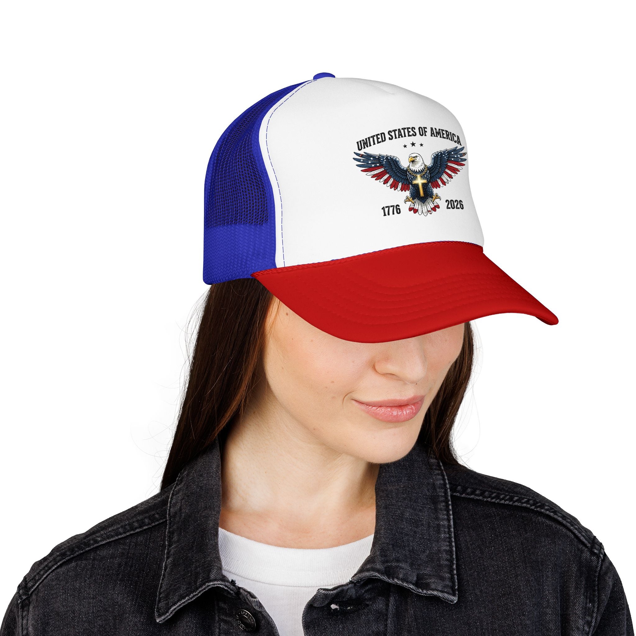 American Eagle Trucker Hat – Patriotic Cross & Flag Design