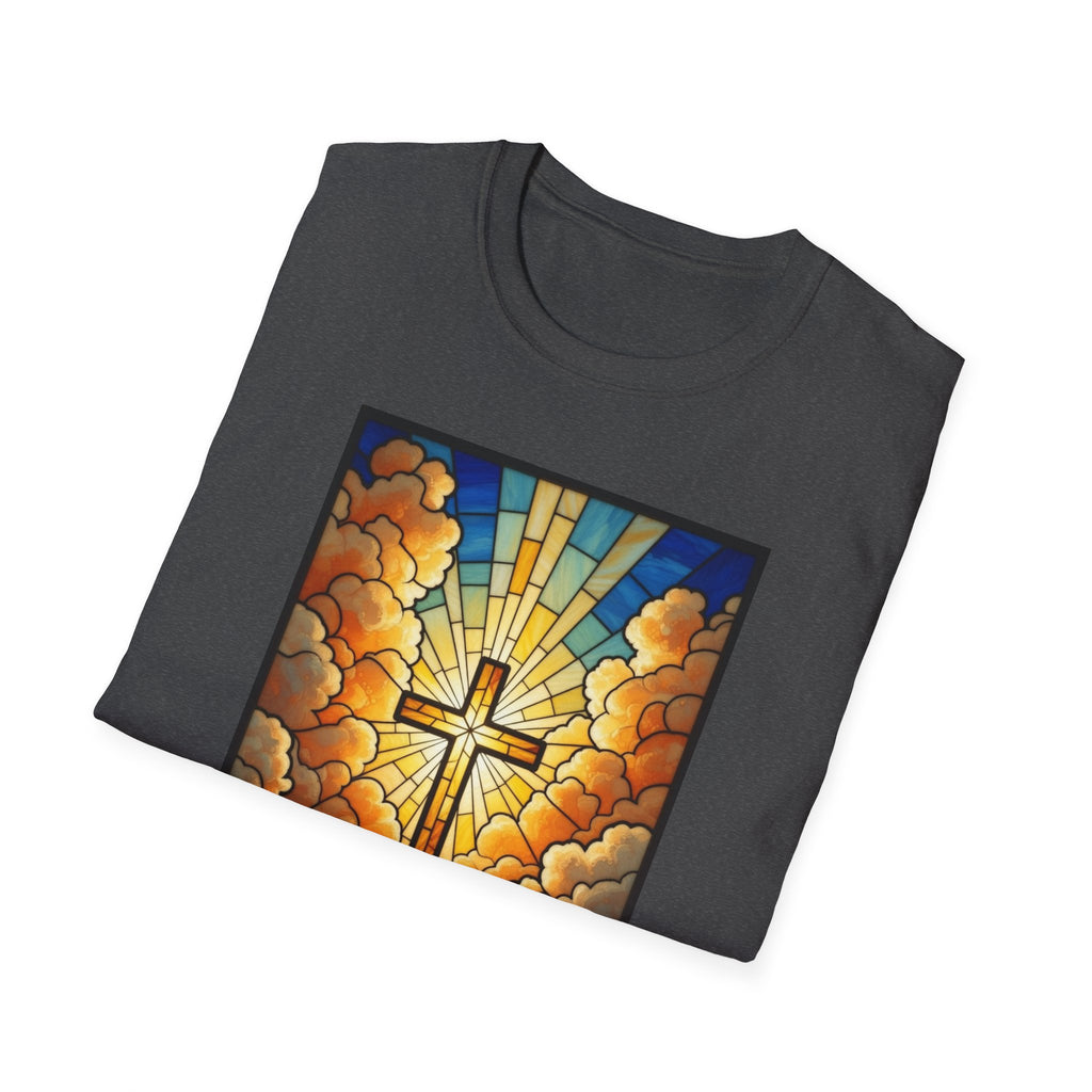 Christian Cross T-Shirt — Stained Glass Sunrise Faith Tee